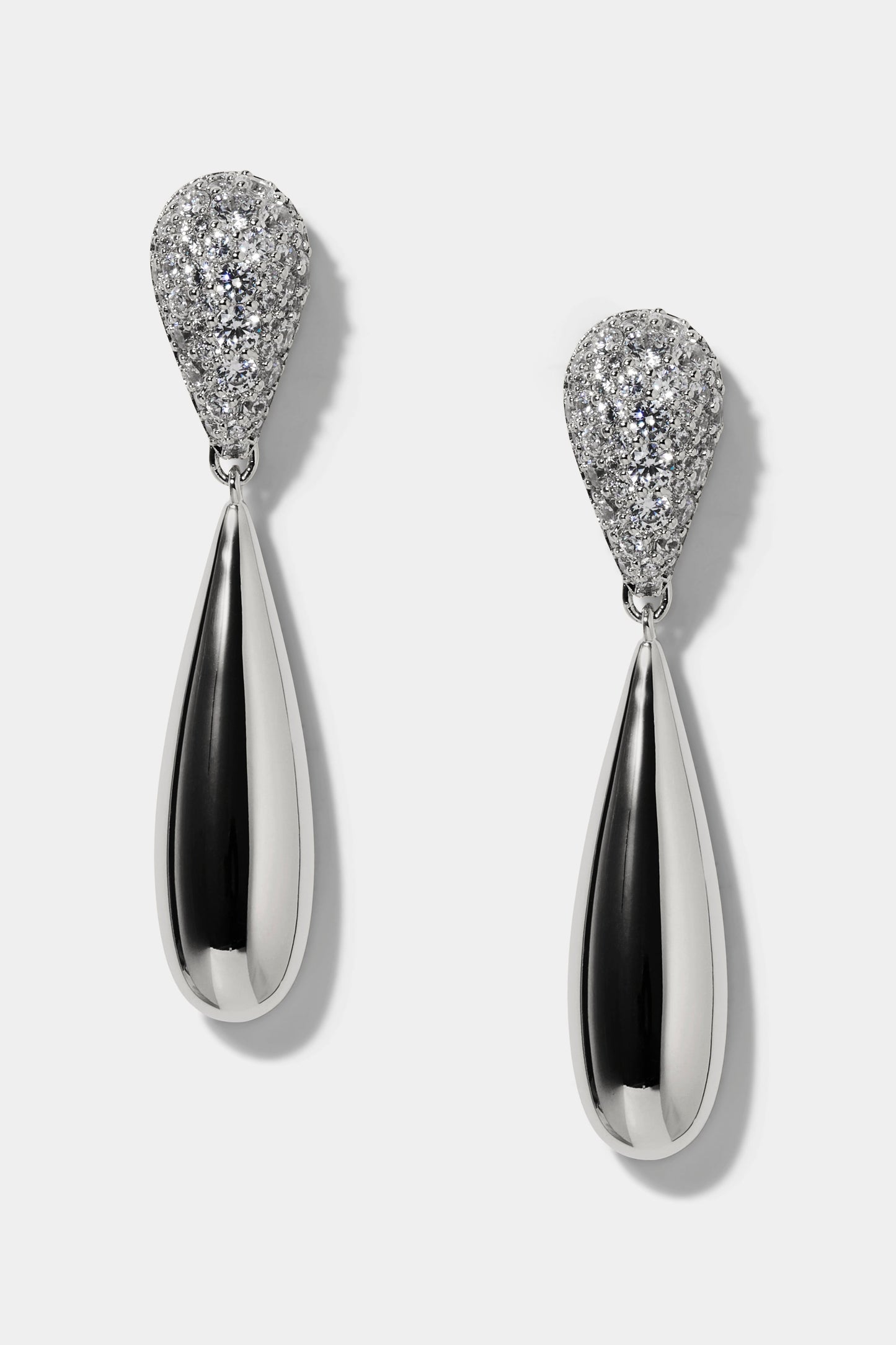 PISA LARGE PAVE DROP EARRINGS IN RHODIUM PLATING
