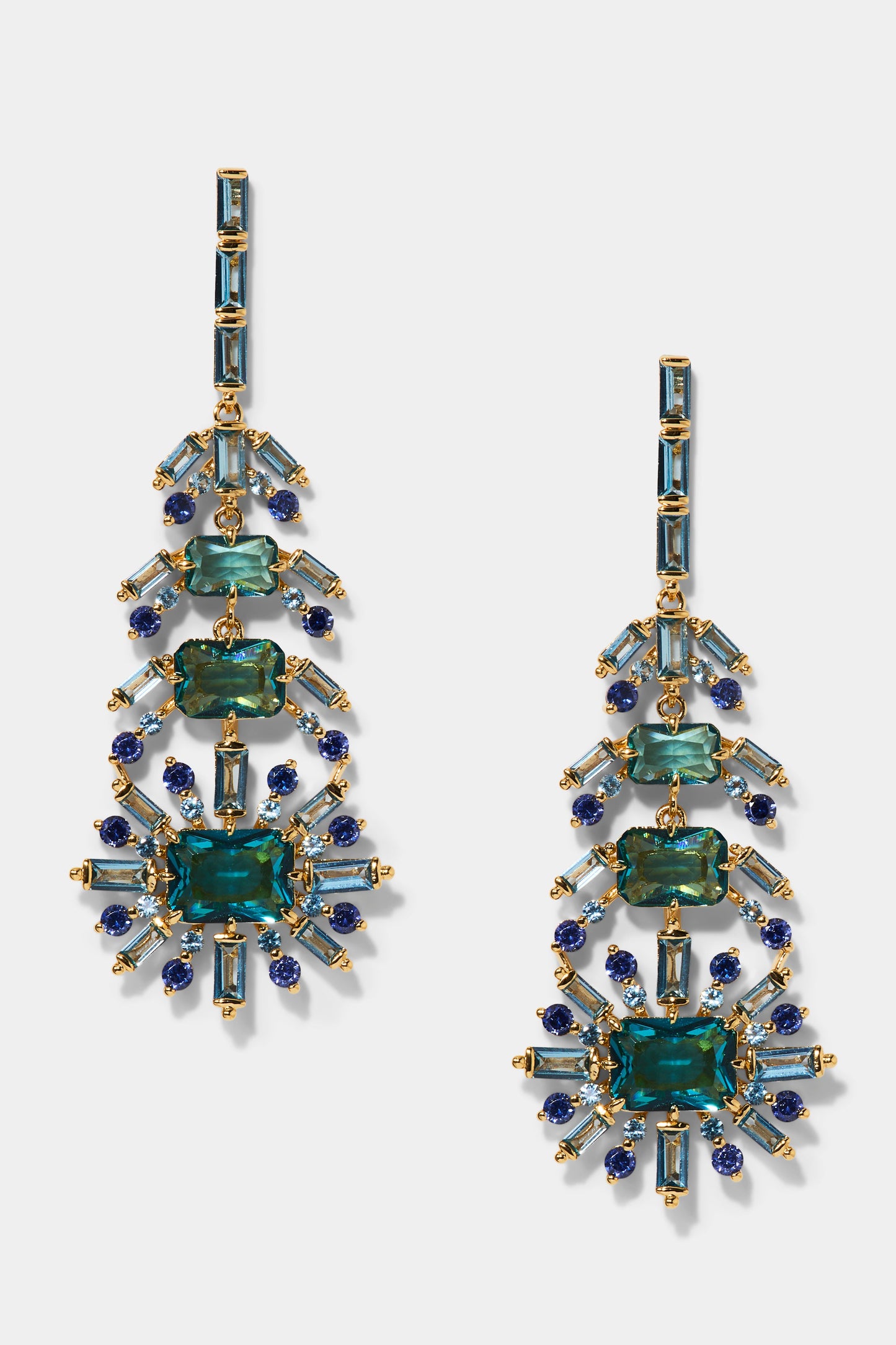 STELLAR MULTI STONE FEATHER DROP EARRINGS