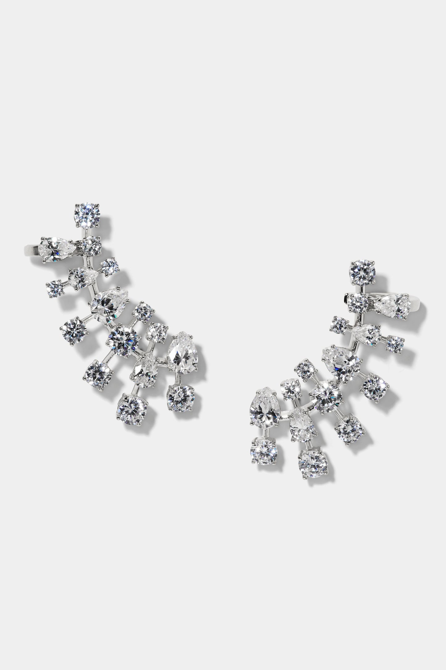 HOLLYWOOD CLUSTER CLIMBER EARRINGS IN RHODIUM PLATING