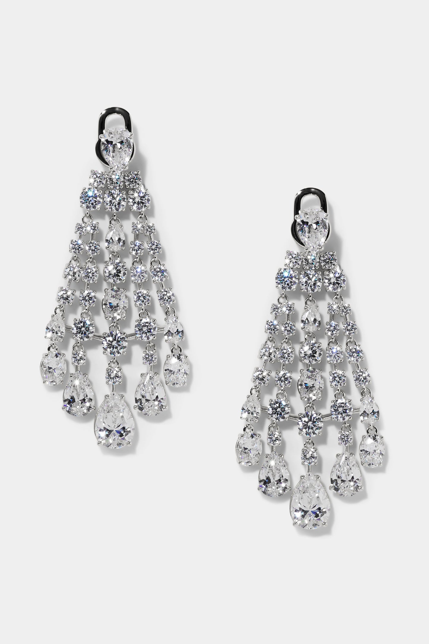 HOLLYWOOD FRONTBACK CHANDELIER EARRINGS IN RHODIUM PLATING