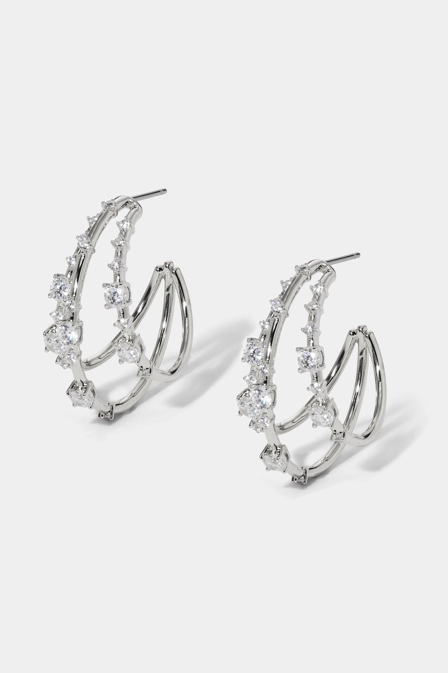 EVERLEIGH MULTI C HOOP EARRINGS IN RHODIUM