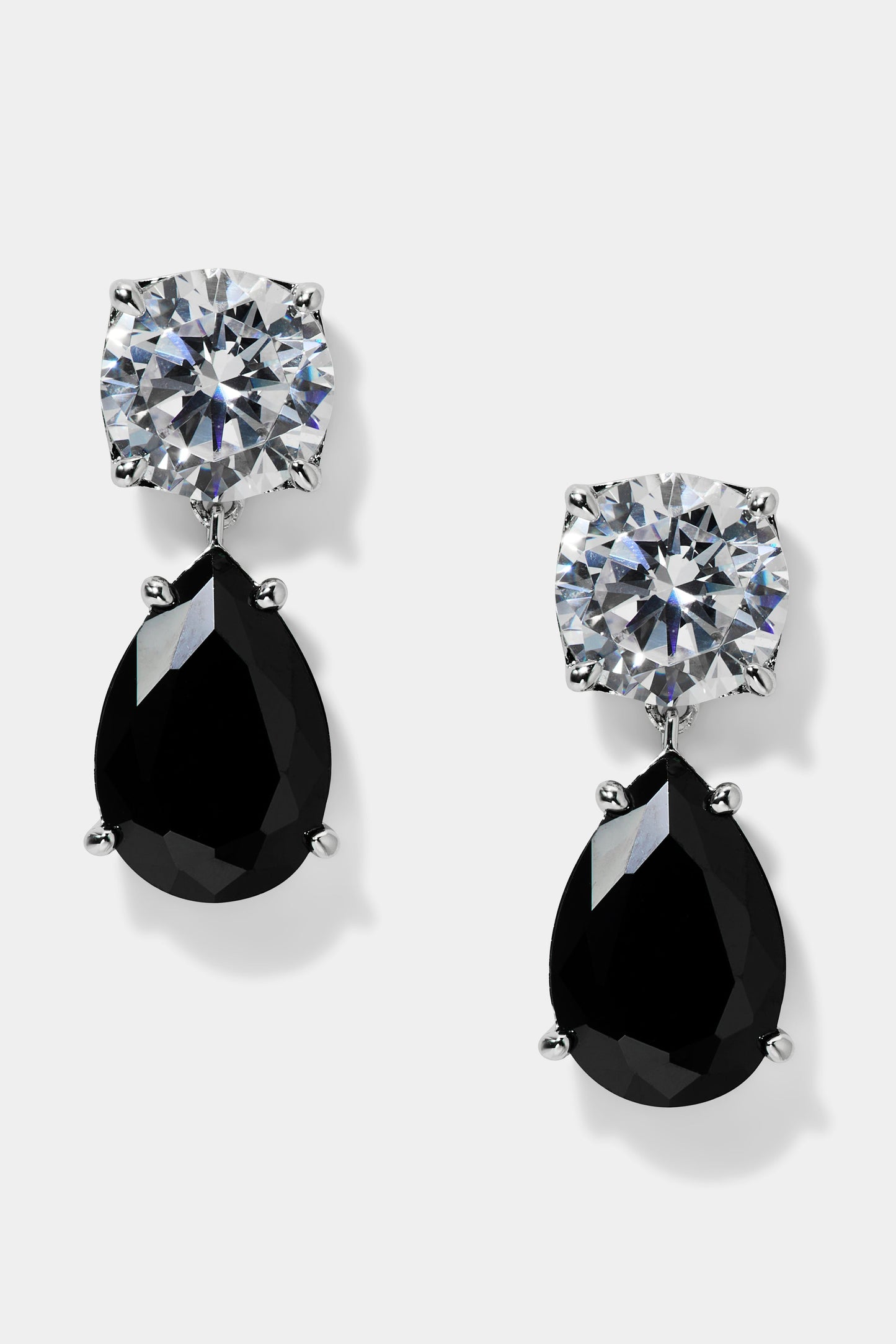 MAIDEN BLACK PEAR DROP EARRINGS IN RHODIUM PLATING