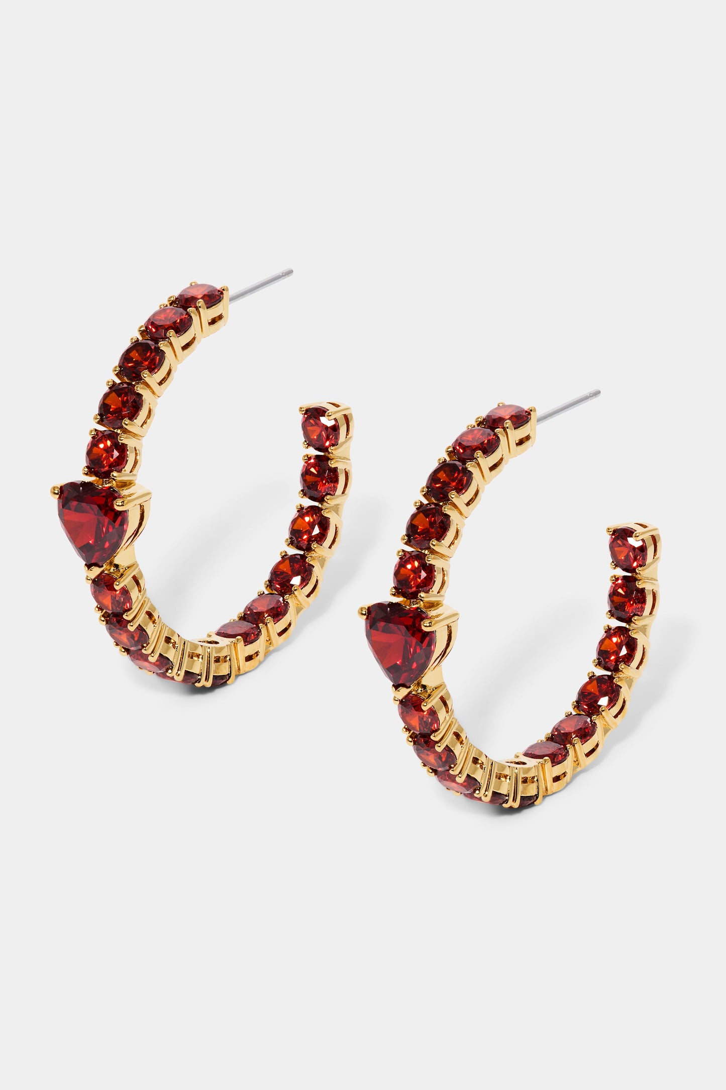 LE BISOU RED HEART C HOOP EARRINGS IN GOLD PLATING