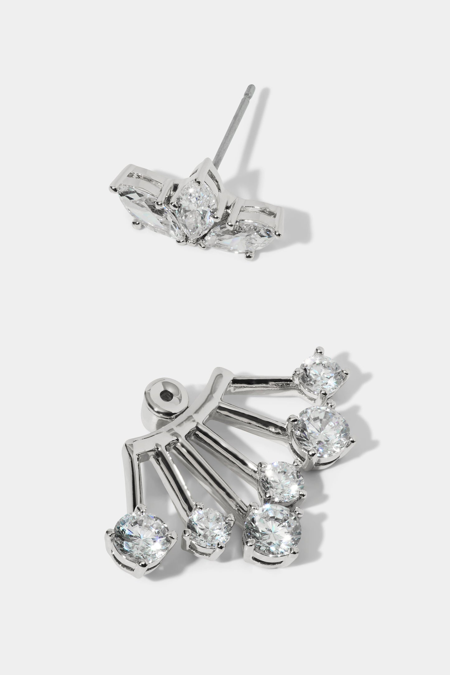 LUCIA FRONTBACK JACKET EARRINGS IN RHODIUM PLATING