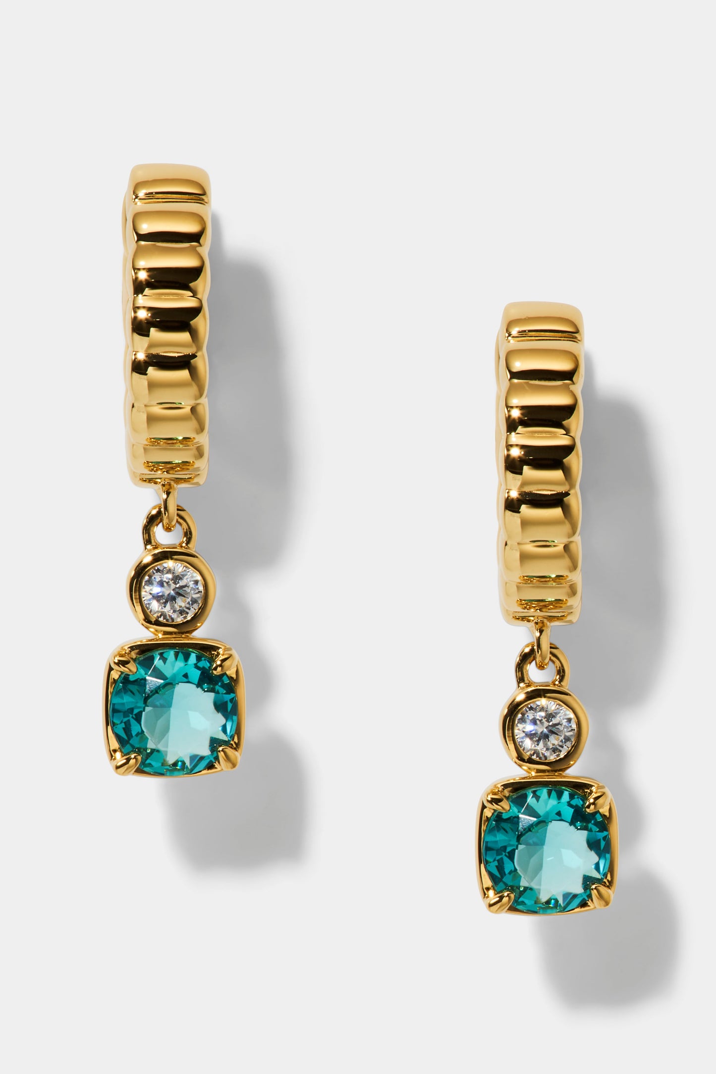 DELANCEY AQUA SMALL CHARM HOOP EARRINGS IN GOLD PLATING