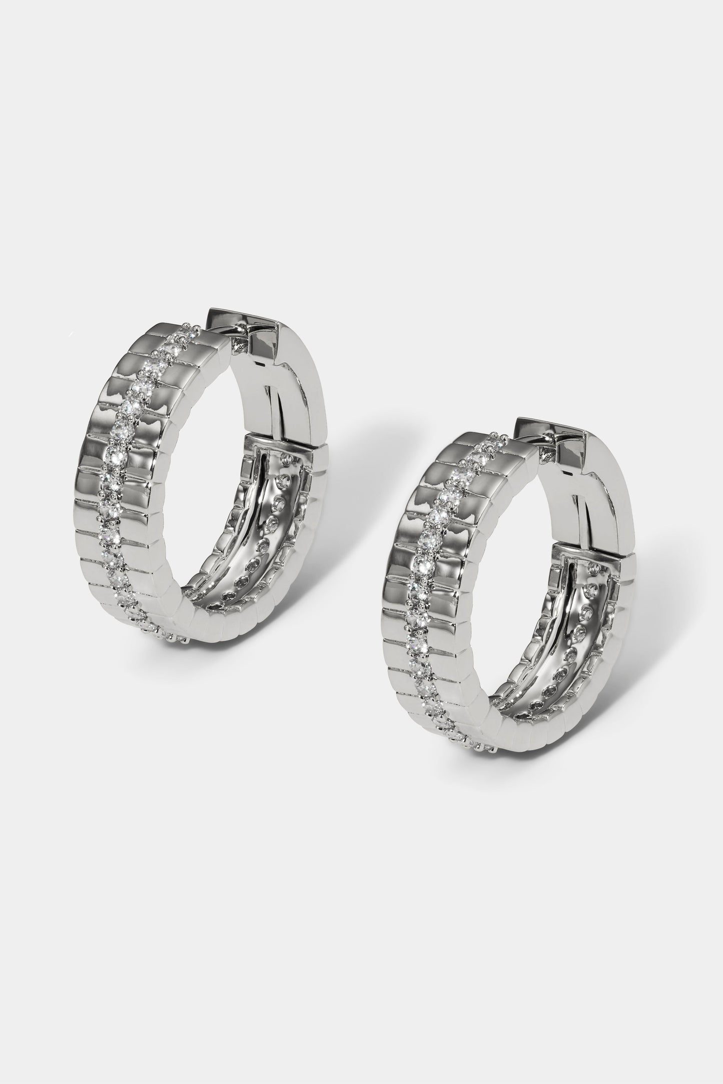 DELANCEY PAVE STRIPE HOOP EARRINGS IN RHODIUM PLATING