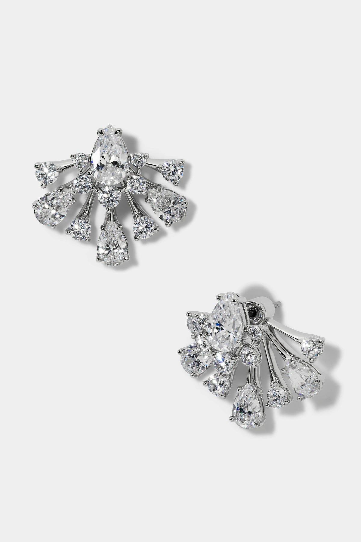 HERA FRONTBACK EARRINGS IN RHODIUM PLATING