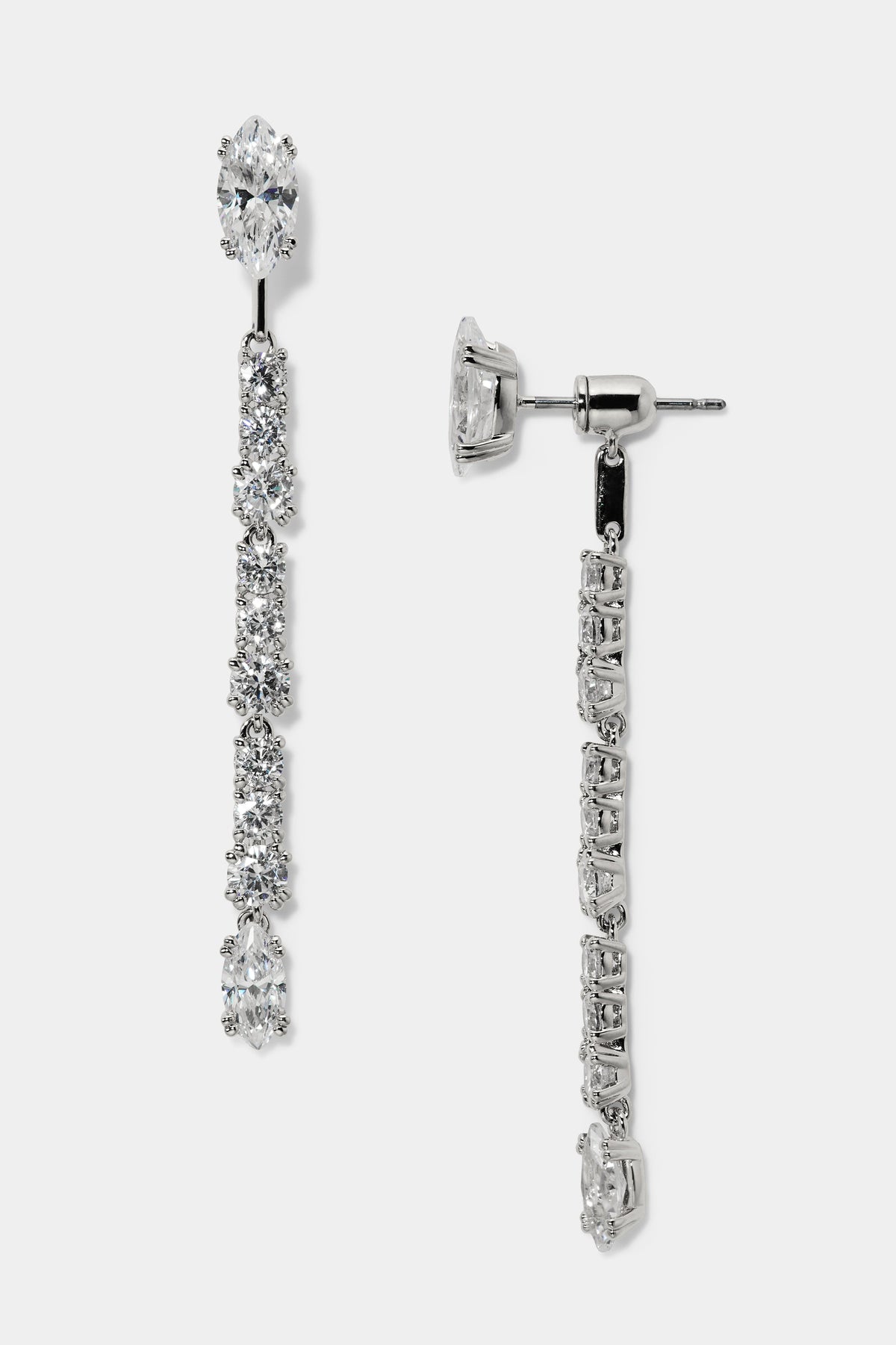 TWINNIE FRONTBACK SHORT DROP EARRINGS IN RHODIUM PLATING