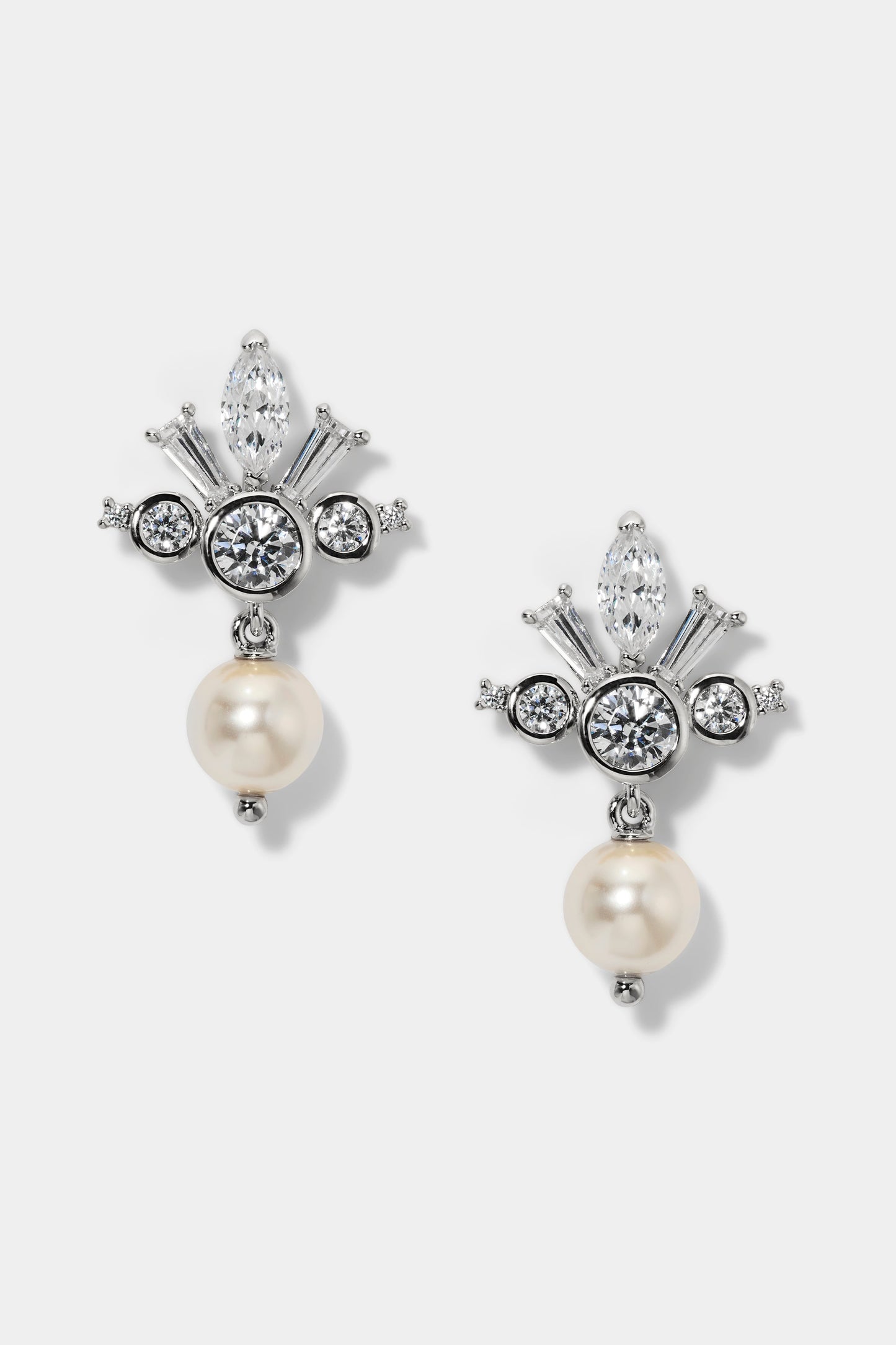 UNDER THE SEA CROWN PEARL DROP EARRINGS IN RHODIUM PLATING