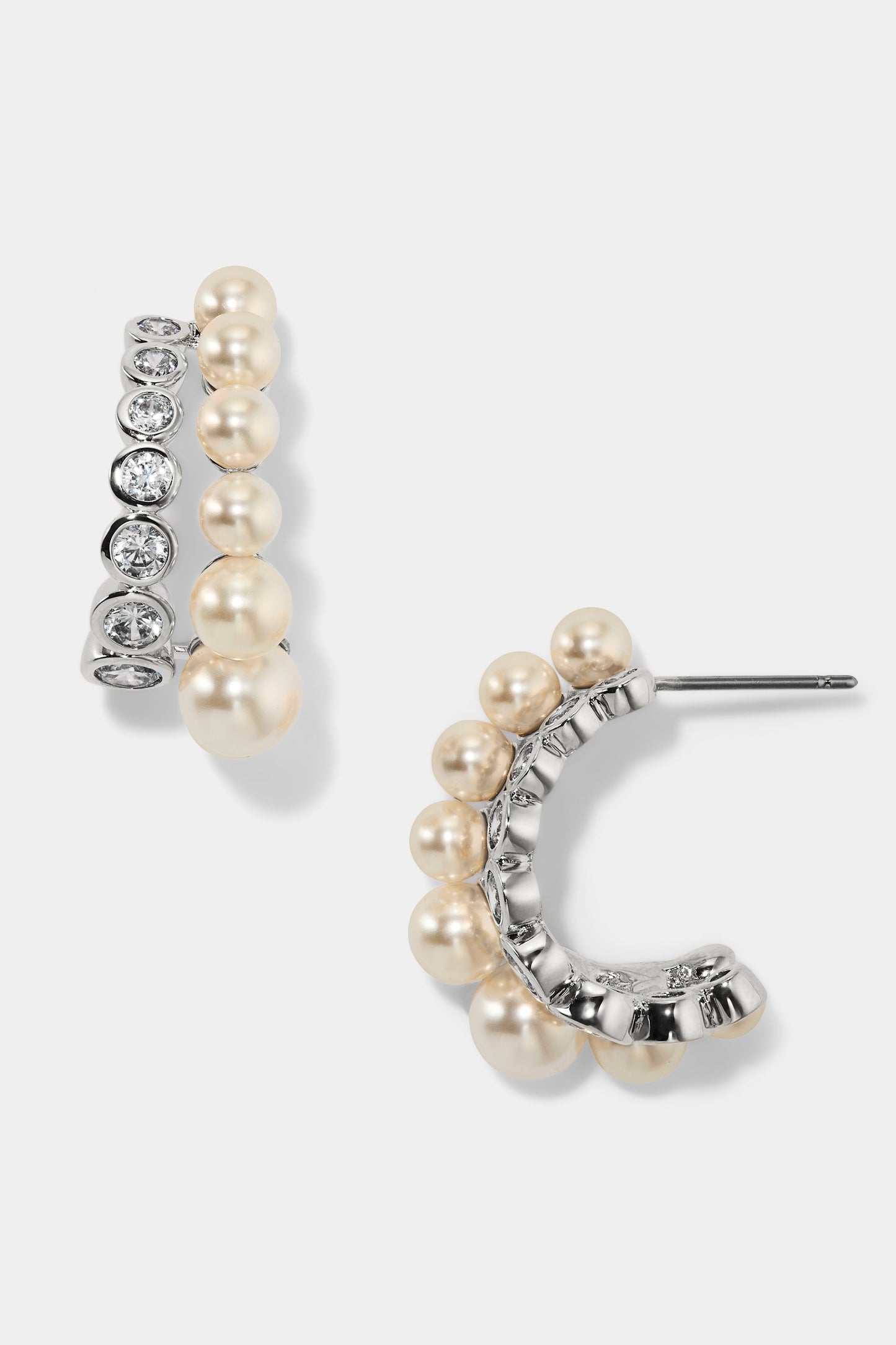 UNDER THE SEA DOUBLE ROW J HOOP EARRINGS IN RHODIUM PLATING