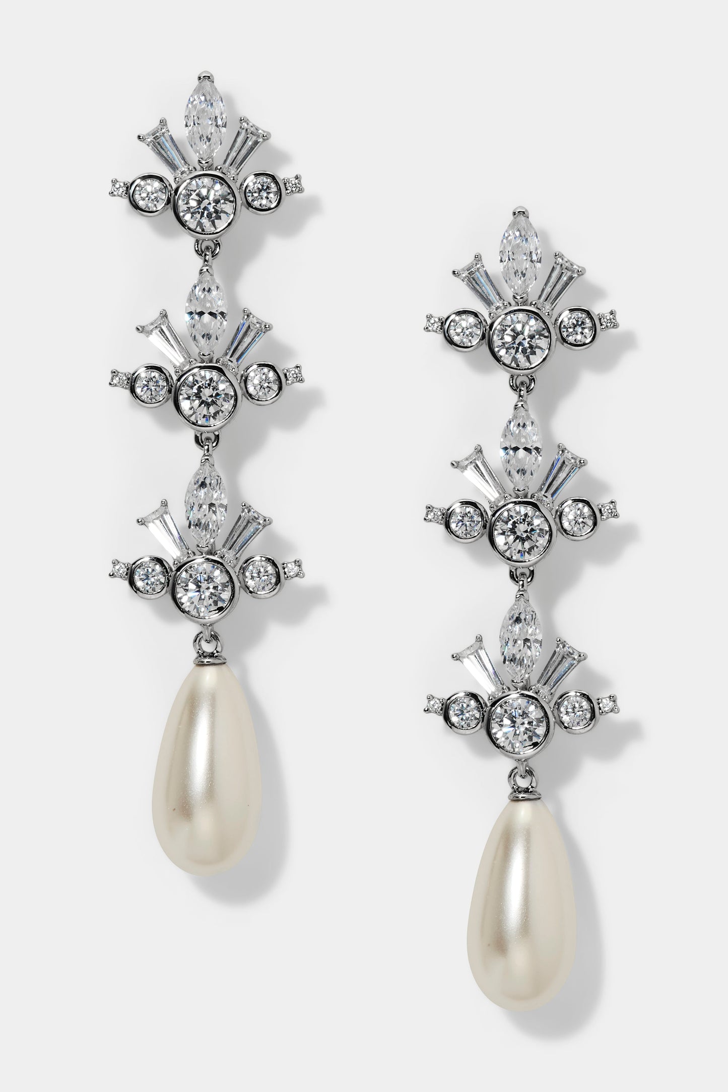 UNDER THE SEA PEARL TRIPLE DROP EARRINGS IN RHODIUM PLATING