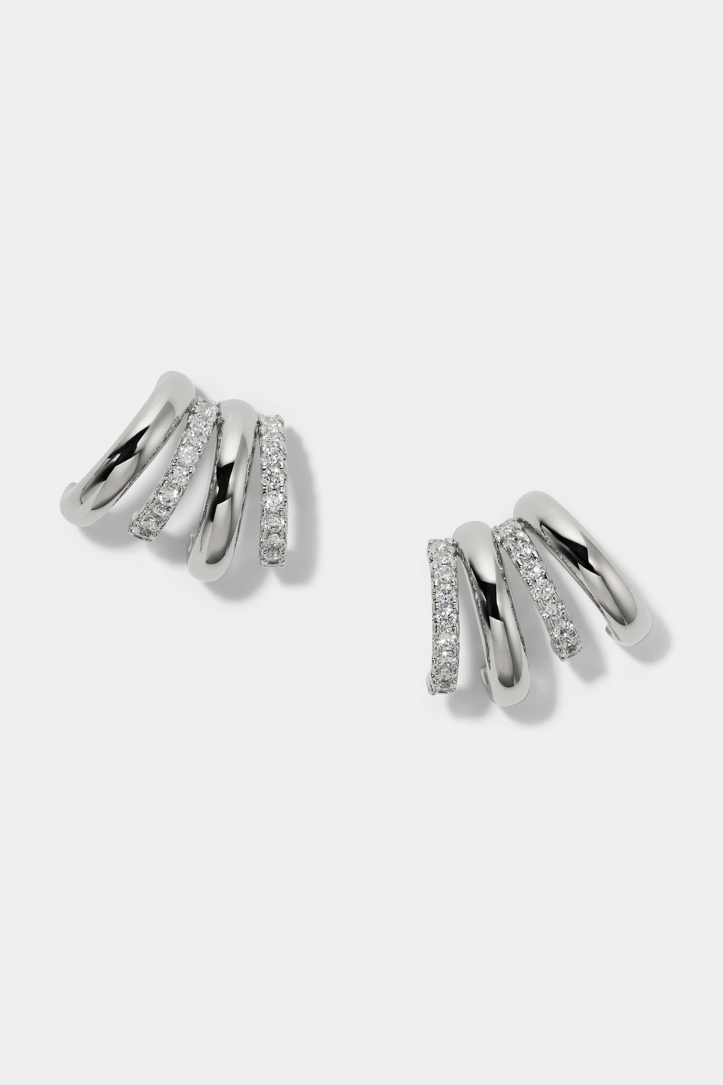 MUSE MULTI J STUD EARRINGS IN RHODIUM PLATING