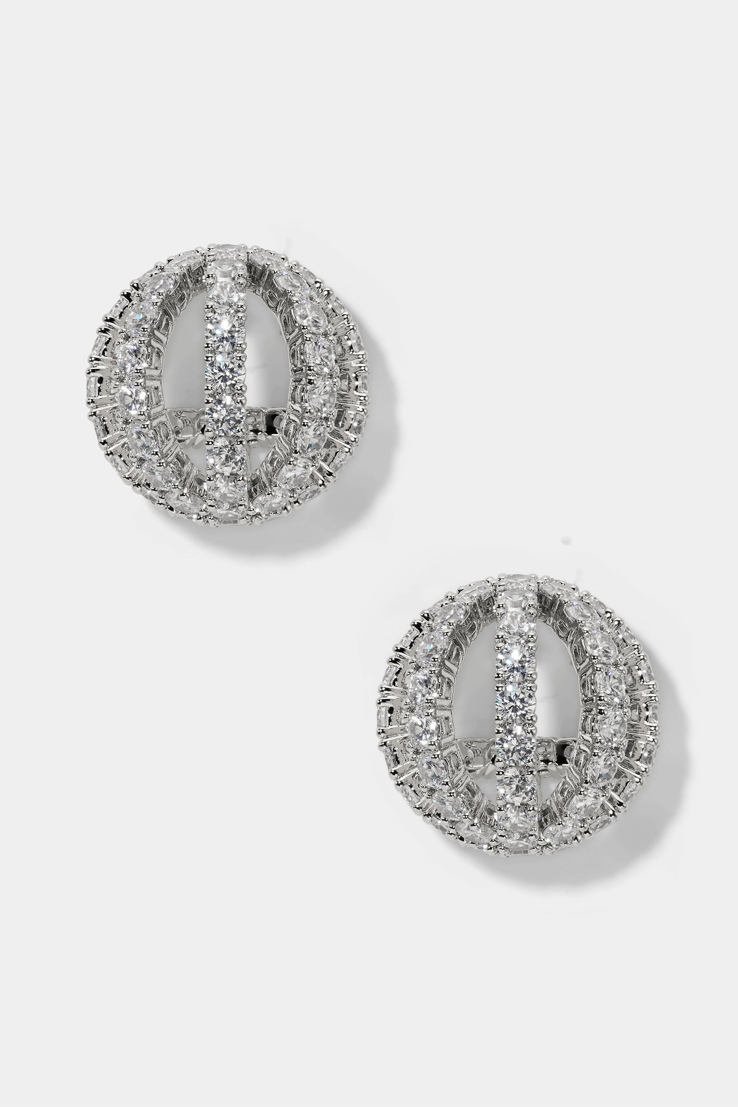 MUSE SPHERE BUTTON EARRINGS IN RHODIUM PLATING