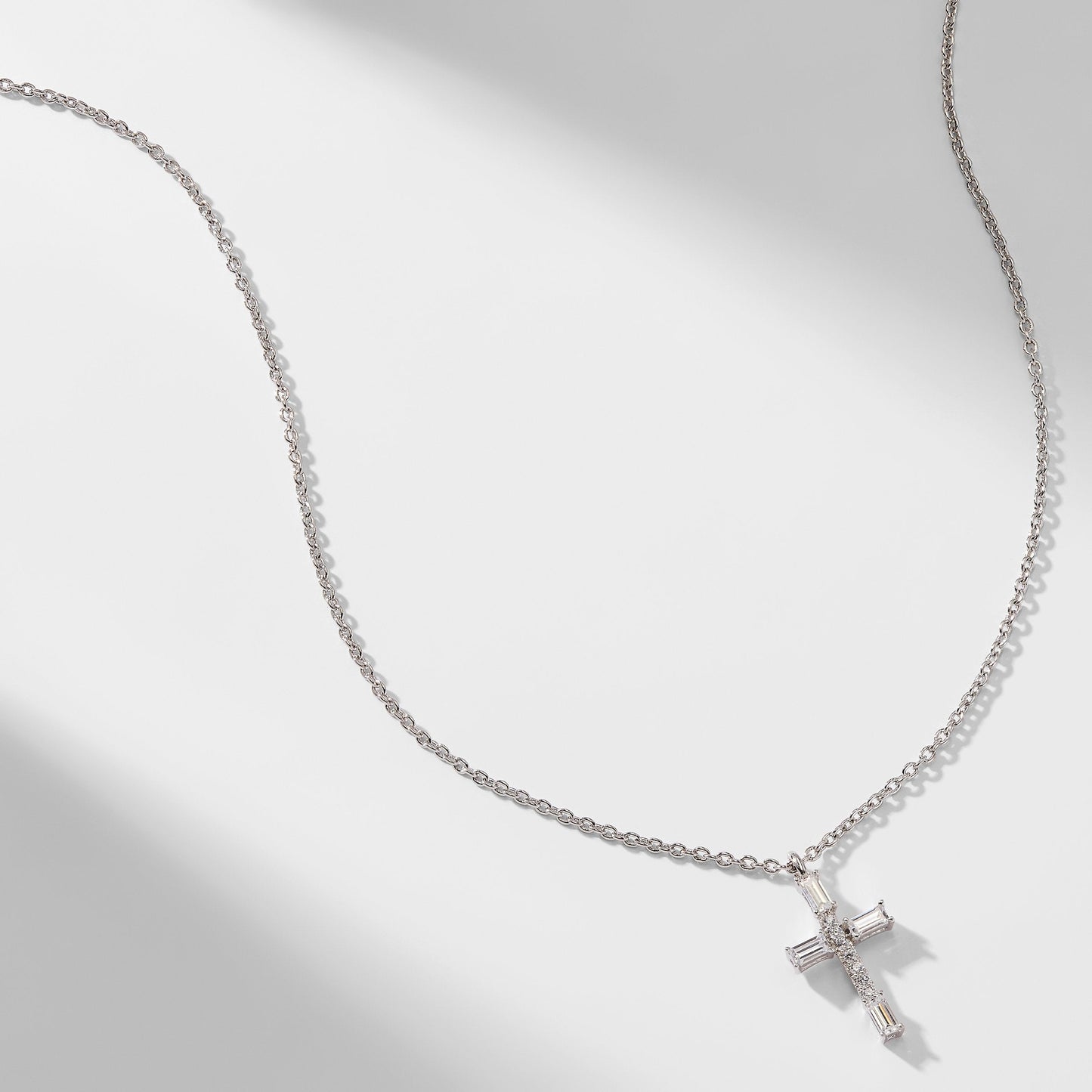 BAGUETTE CZ CROSS PENDANT NECKLACE
