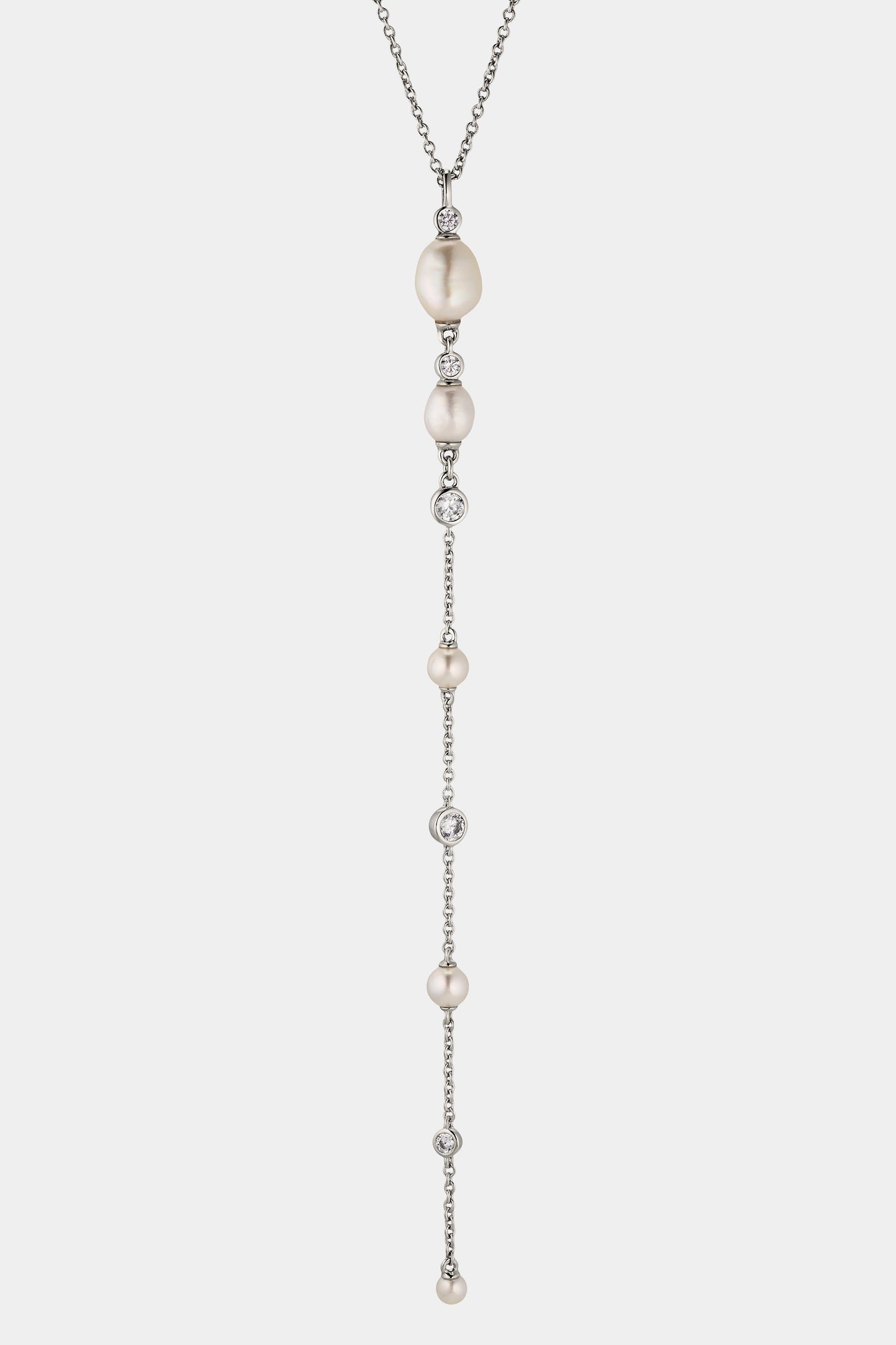 SIREN MIXED PEARL Y NECKLACE IN RHODIUM PLATING.