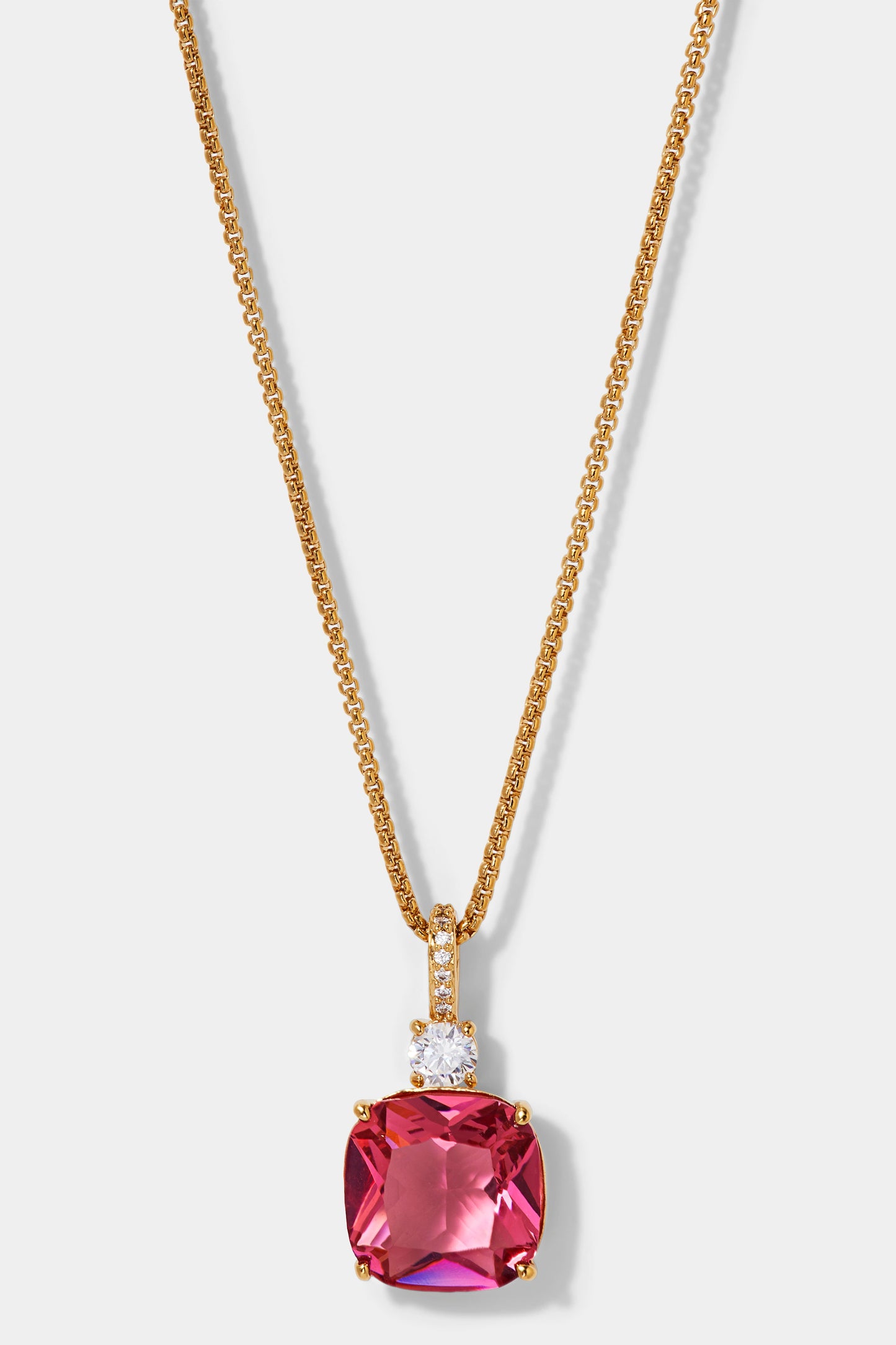 MACARON PINK CUSHION CZ PENDANT IN GOLD PLATING.