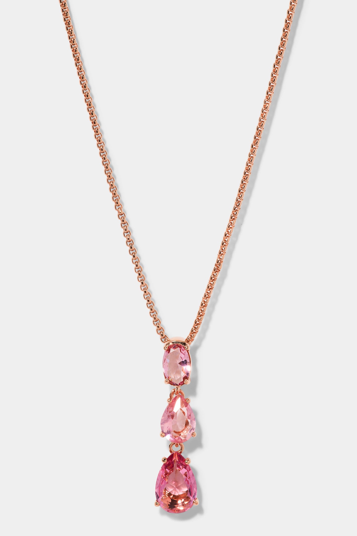 NATURAL BEAUTY PINK SHORT Y NECKLACE IN ROSE GOLD PLATING