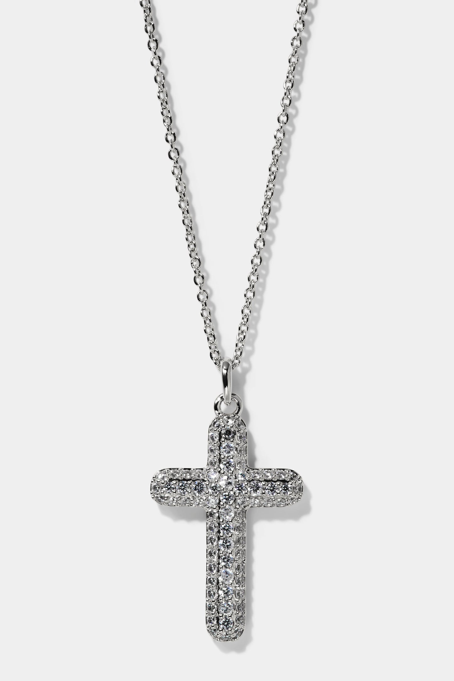 CRUSHED CROSS PENDANT NECKLACE IN RHODIUM PLATING