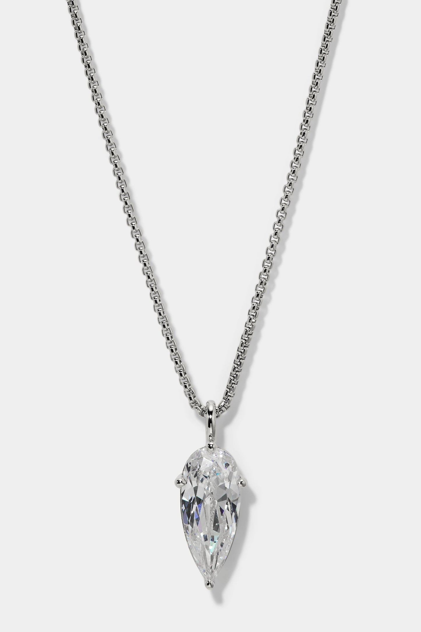 LUCIA PEAR CZ PENDANT NECKLACE IN RHODIUM PLATING