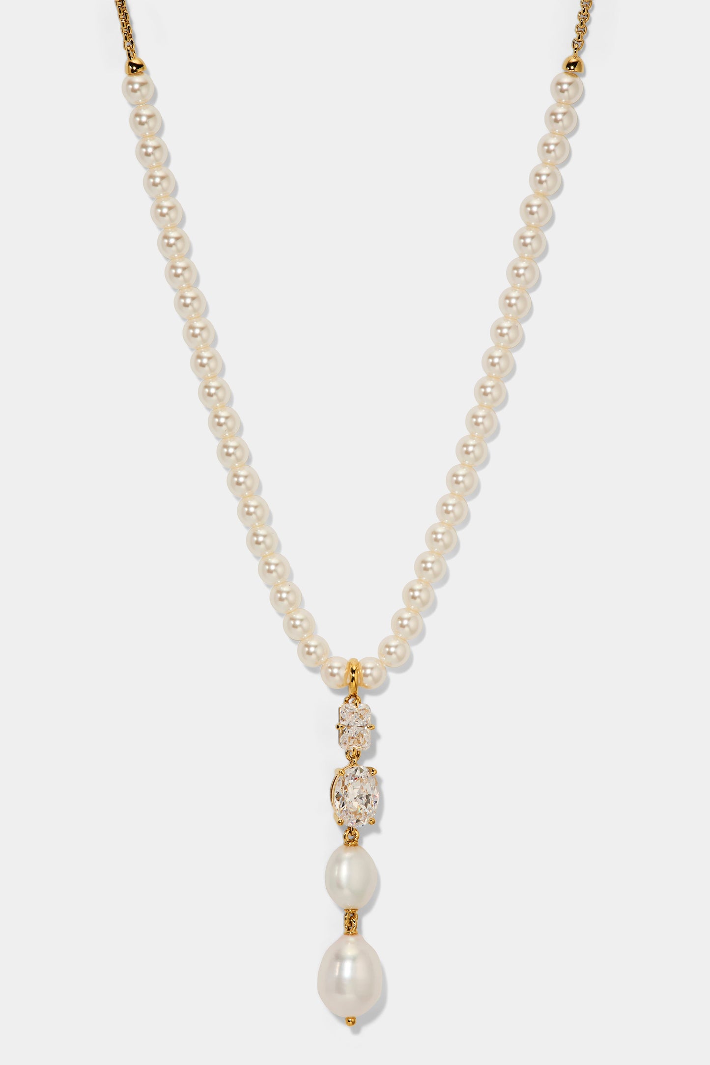 MADRID FRESHWATER PEARL DROP Y NECKLACE IN GOLD PLATING