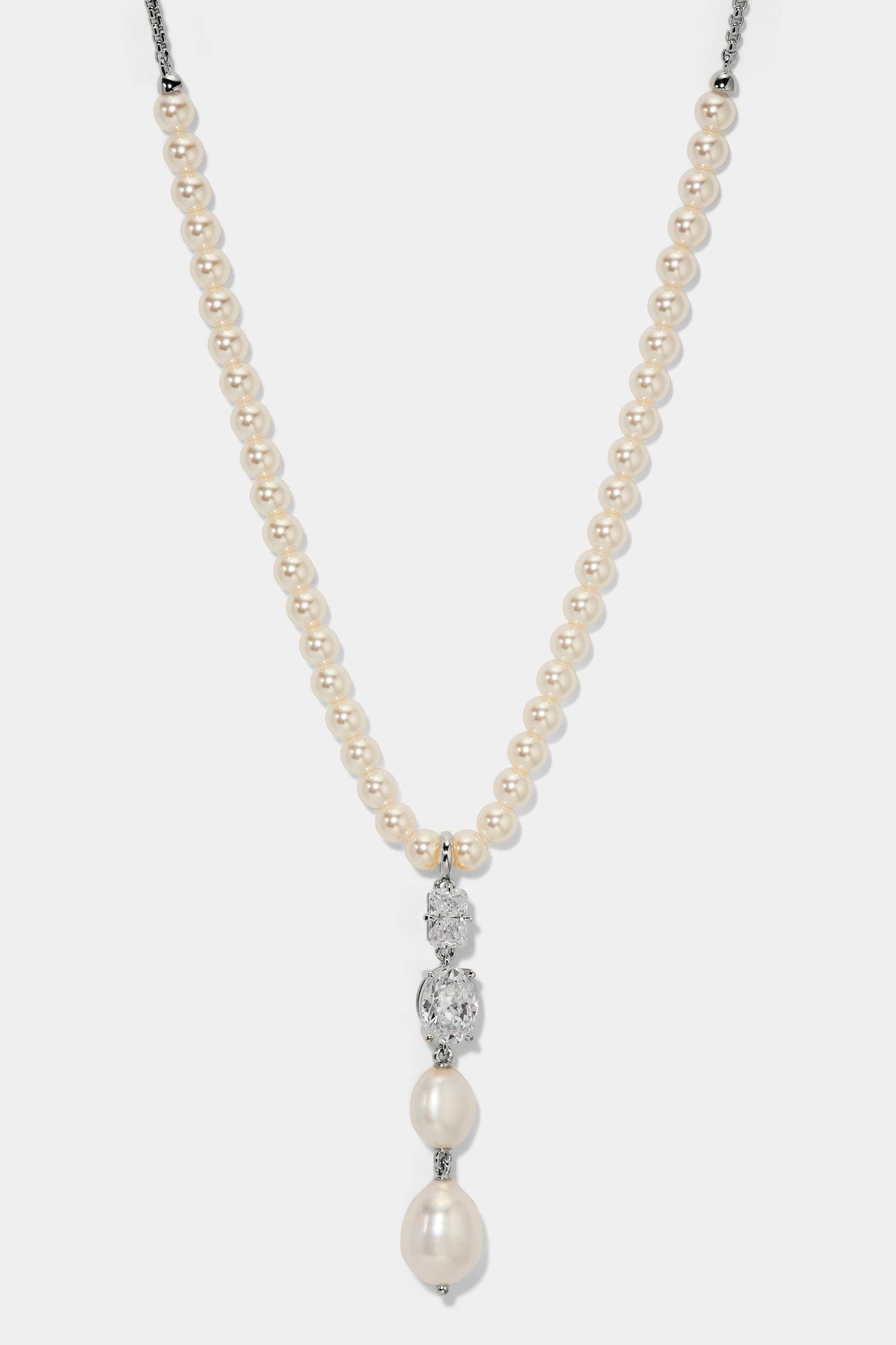 MADRID FRESHWATER PEARL DROP Y NECKLACE IN RHODIUM PLATING