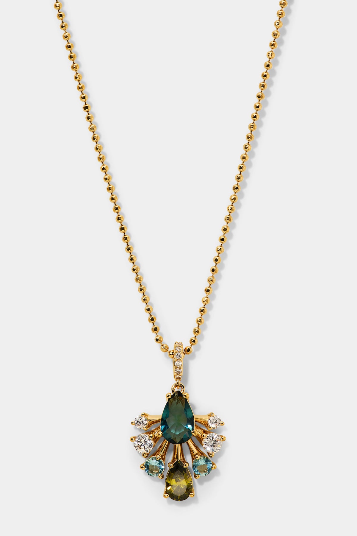 HERA MULTI FAN PENDANT NECKLACE WITH MULTI-COLORED STONES AND GOLD PLATING