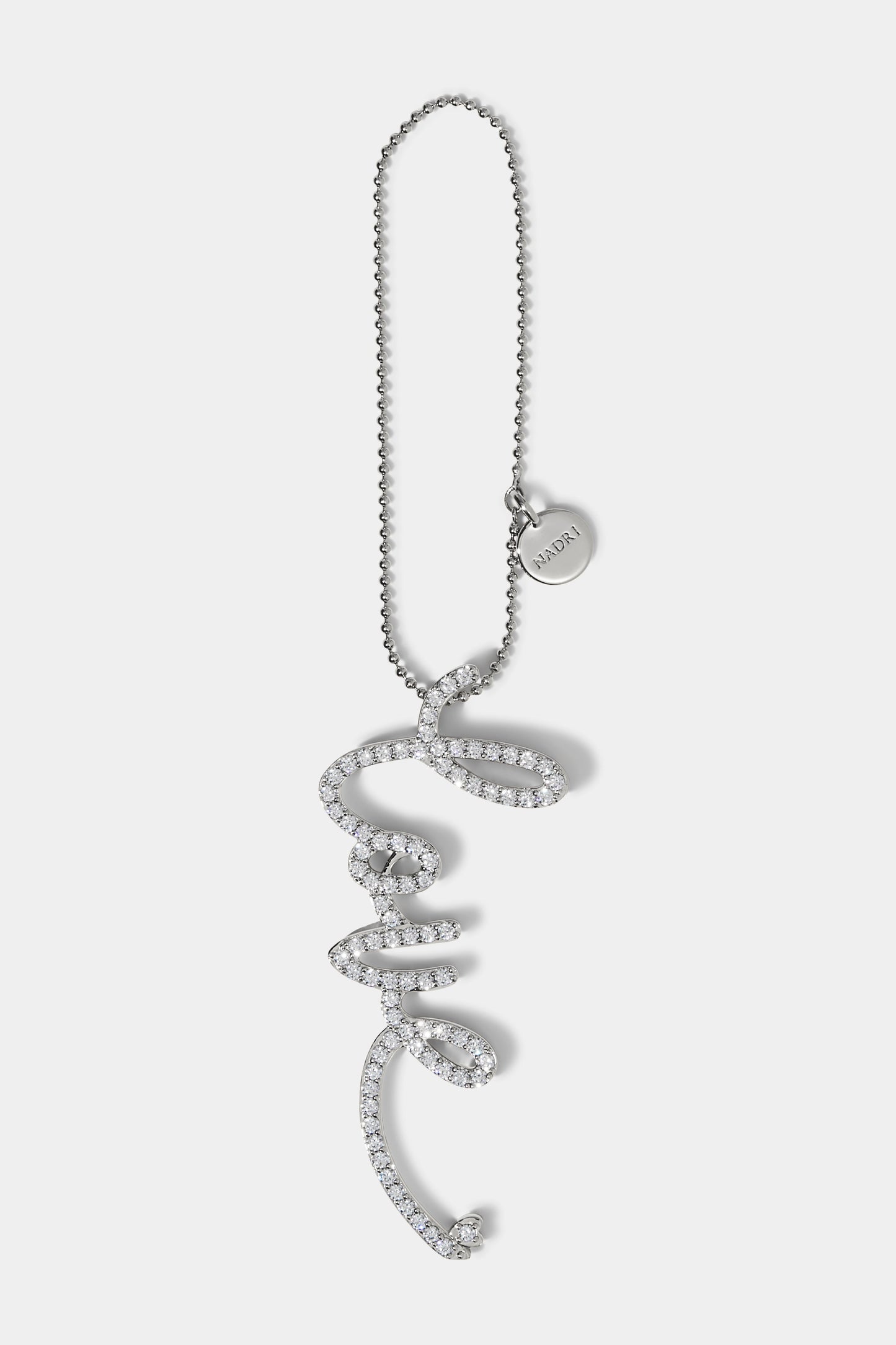 GOOD CHEER LOVE SCRIPT ORNAMENT IN RHODIUM PLATING