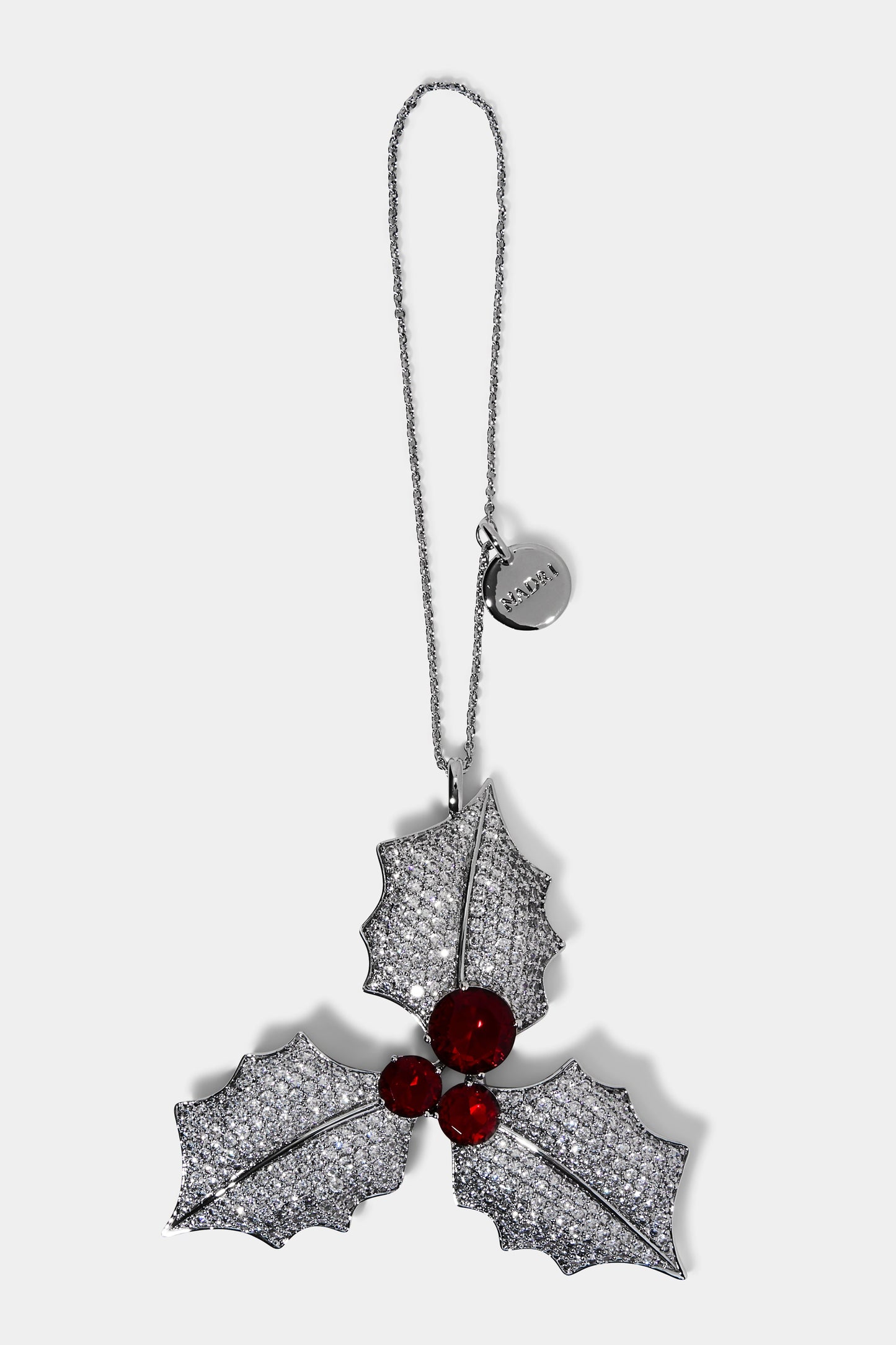GOOD CHEER HOLLY ORNAMENT IN RHODIUM PLATING