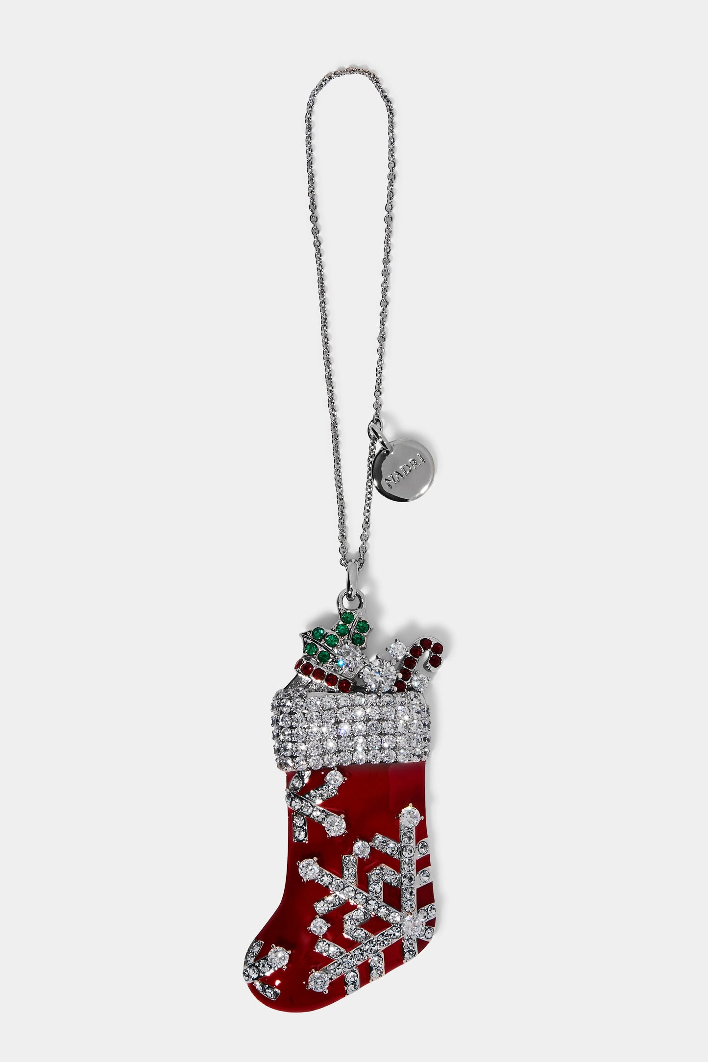 GOOD CHEER STOCKING ORNAMENT IN RHODIUM PLATING