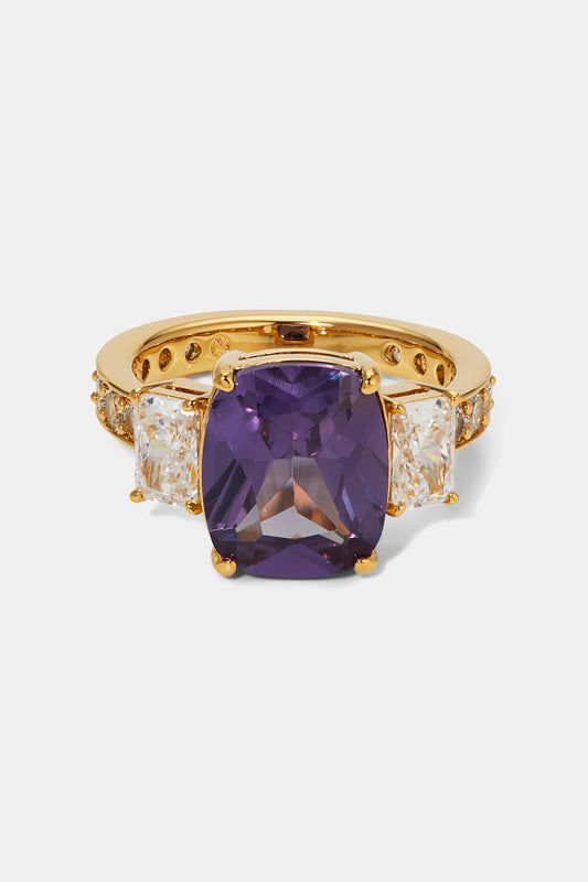 NORTHERN LIGHTS PURPLE CUSHION AND EMERALD CZ COCKTAIL RING