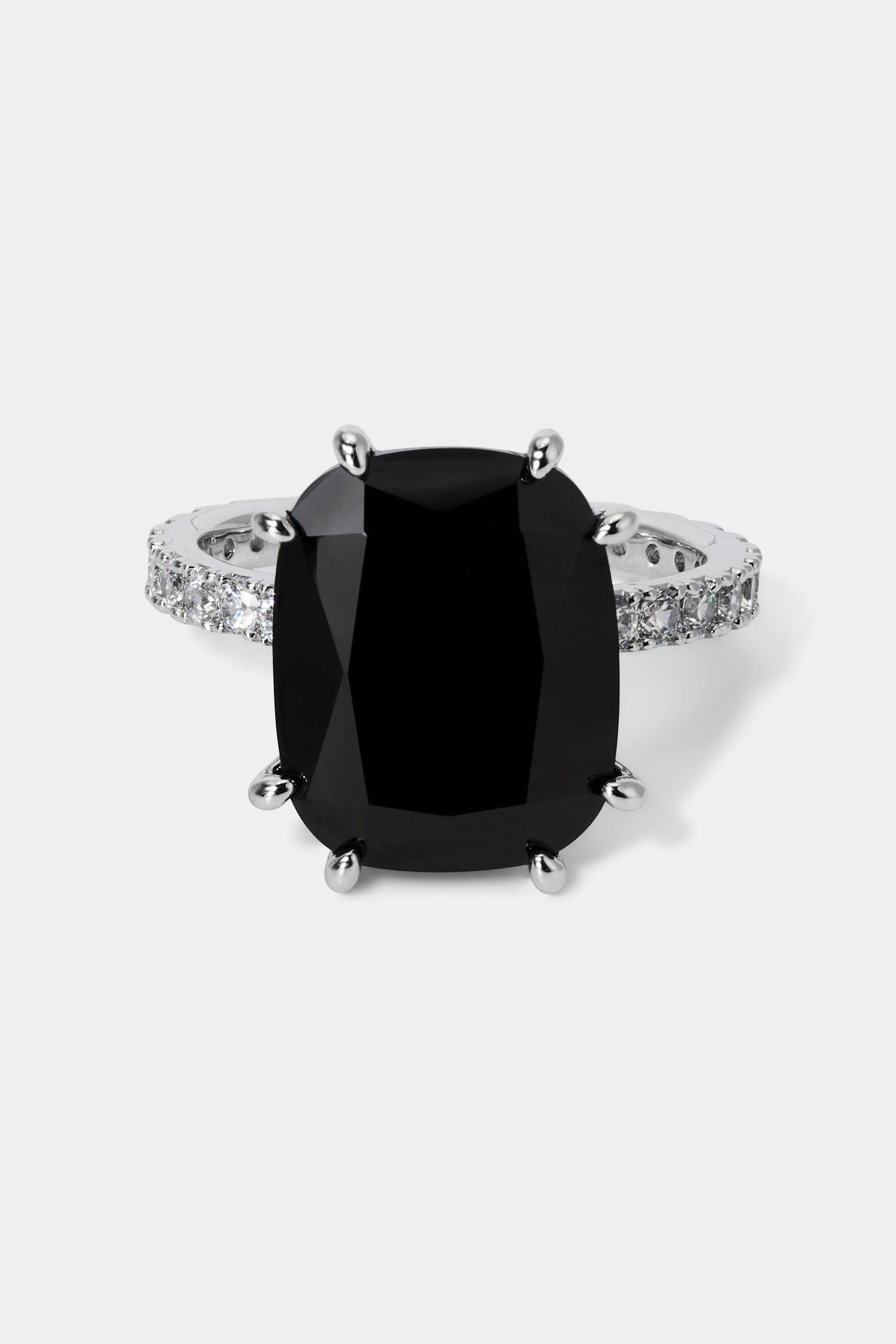 STARLET BOLD BLACK CUSHION RING IN RHODIUM PLATING