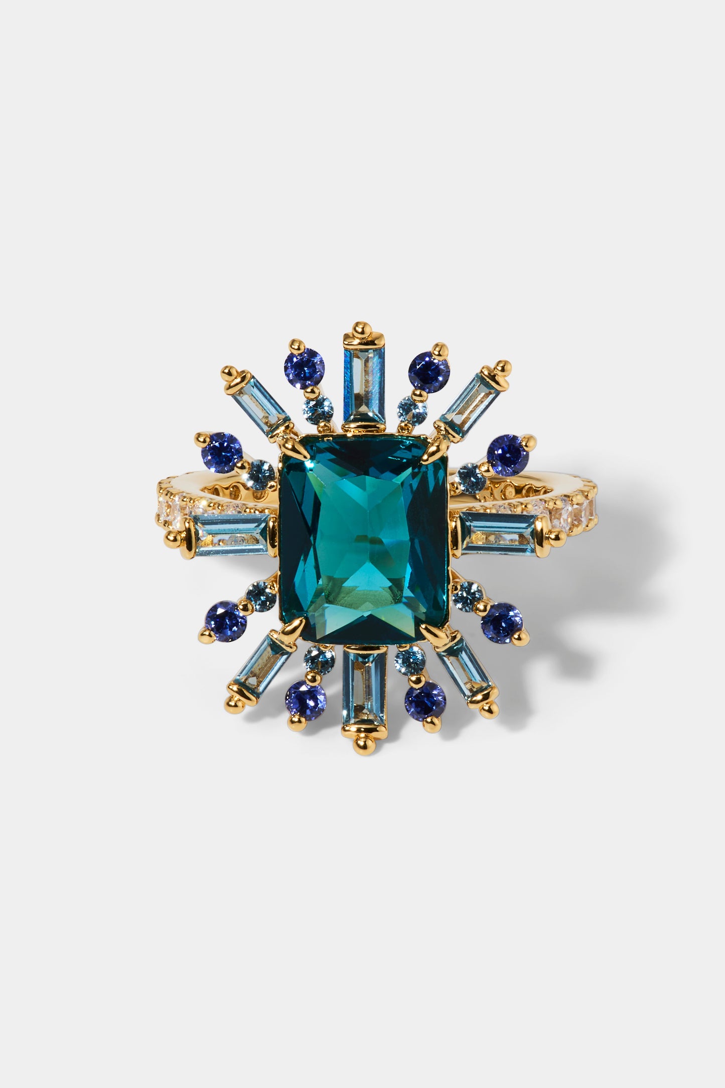 STELLAR MULTI STONE HALO RING IN GOLD PLATING