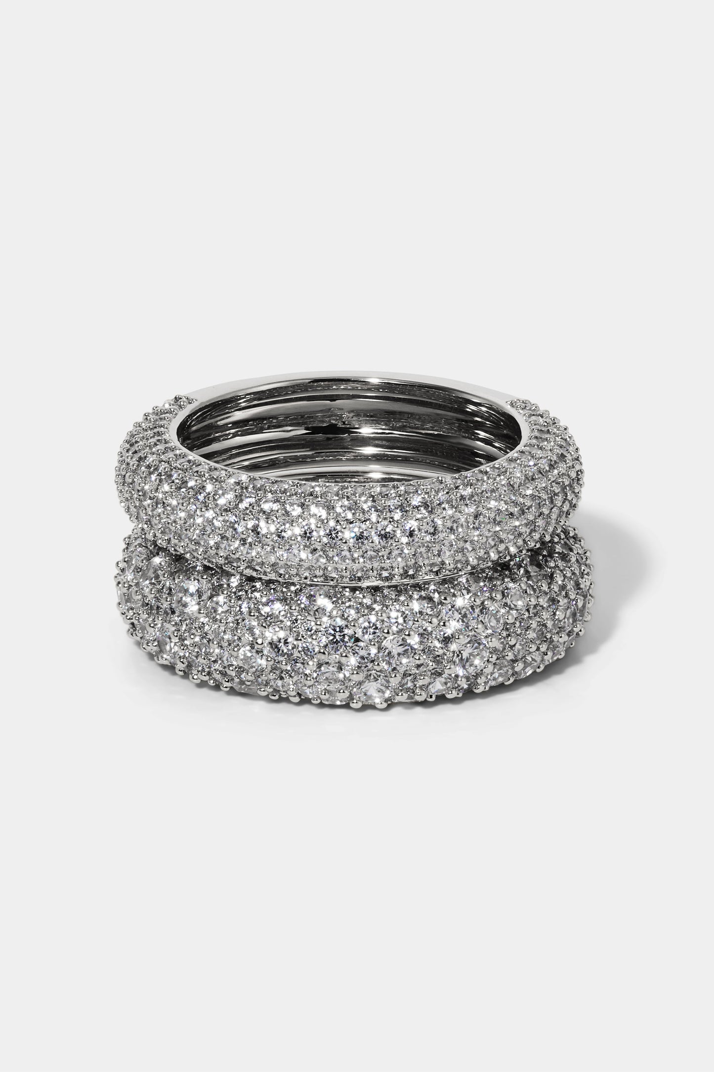 CRUSHED SET OF 2 RINGS IN RHODIUM
