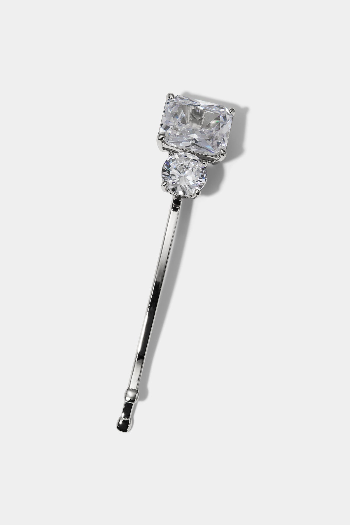 EMERALD AND ROUND CZ BOBBY PIN IN A SILVER TONE