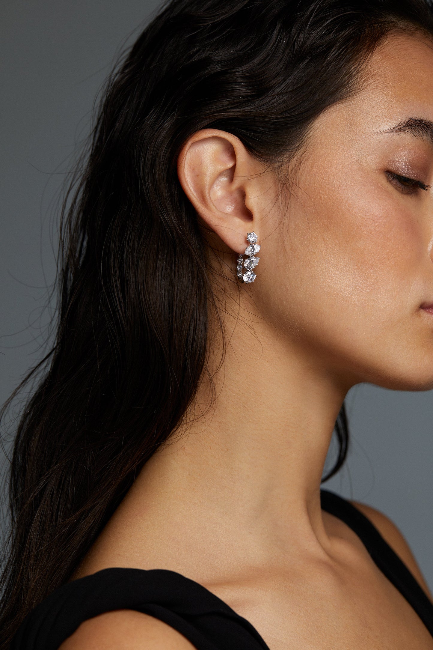 BEATRIX MIXED CZ U HOOP EARRINGS