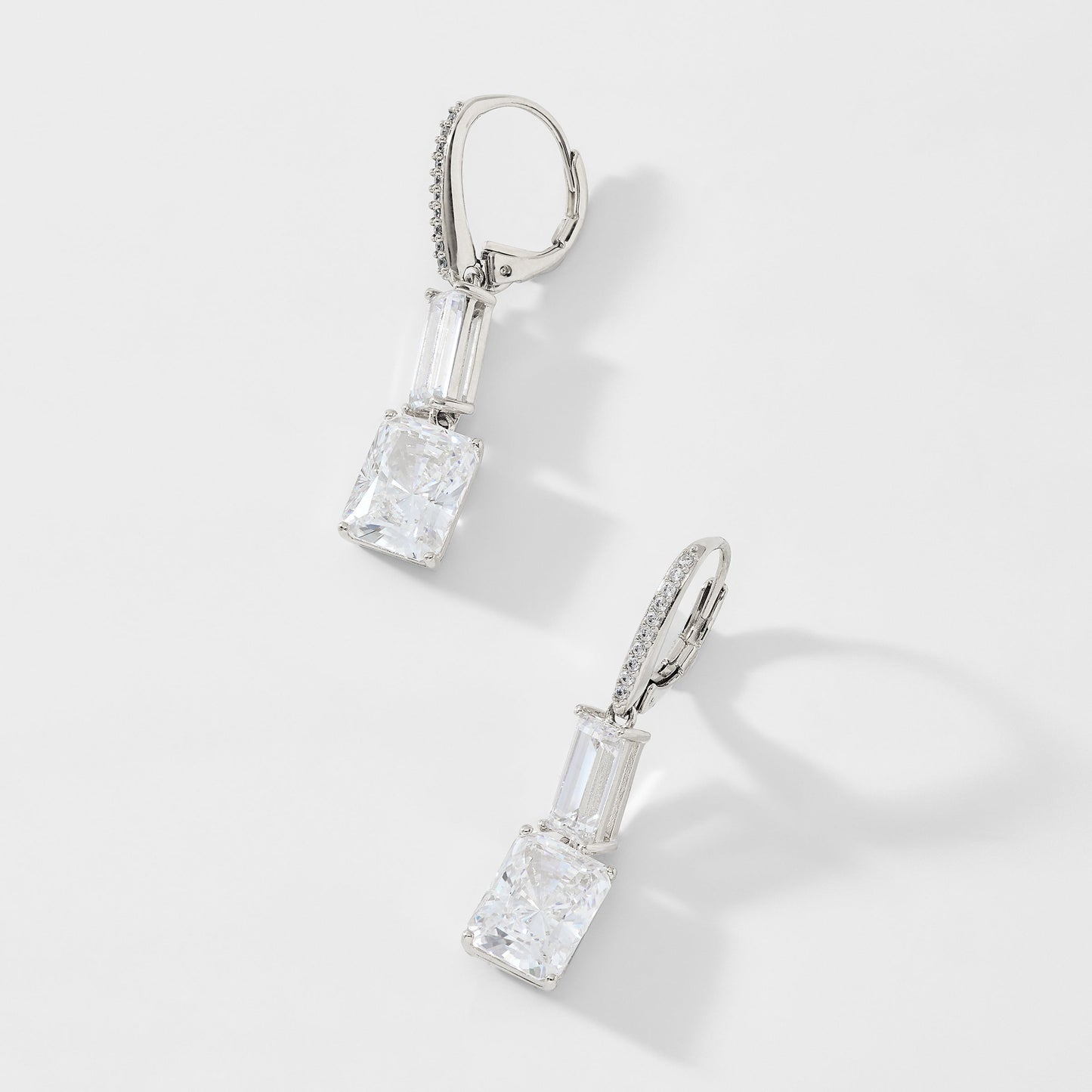 INVITATION ONLY BAGUETTE EMERALD CZ DOUBLE DROP EARRINGS