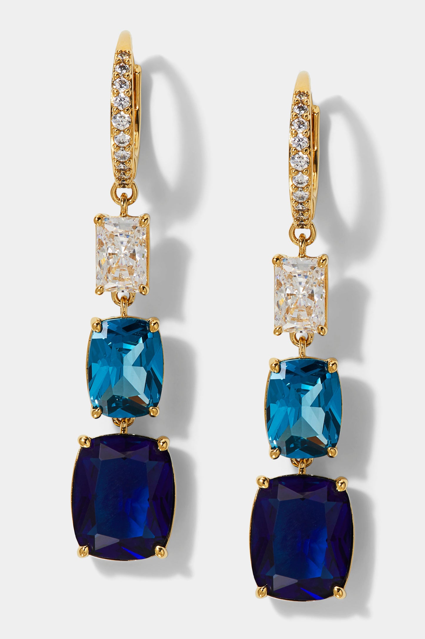 NORTHERN LIGHTS GRADUATED BLUE CZ DROP LEVERBACK EARRINGS