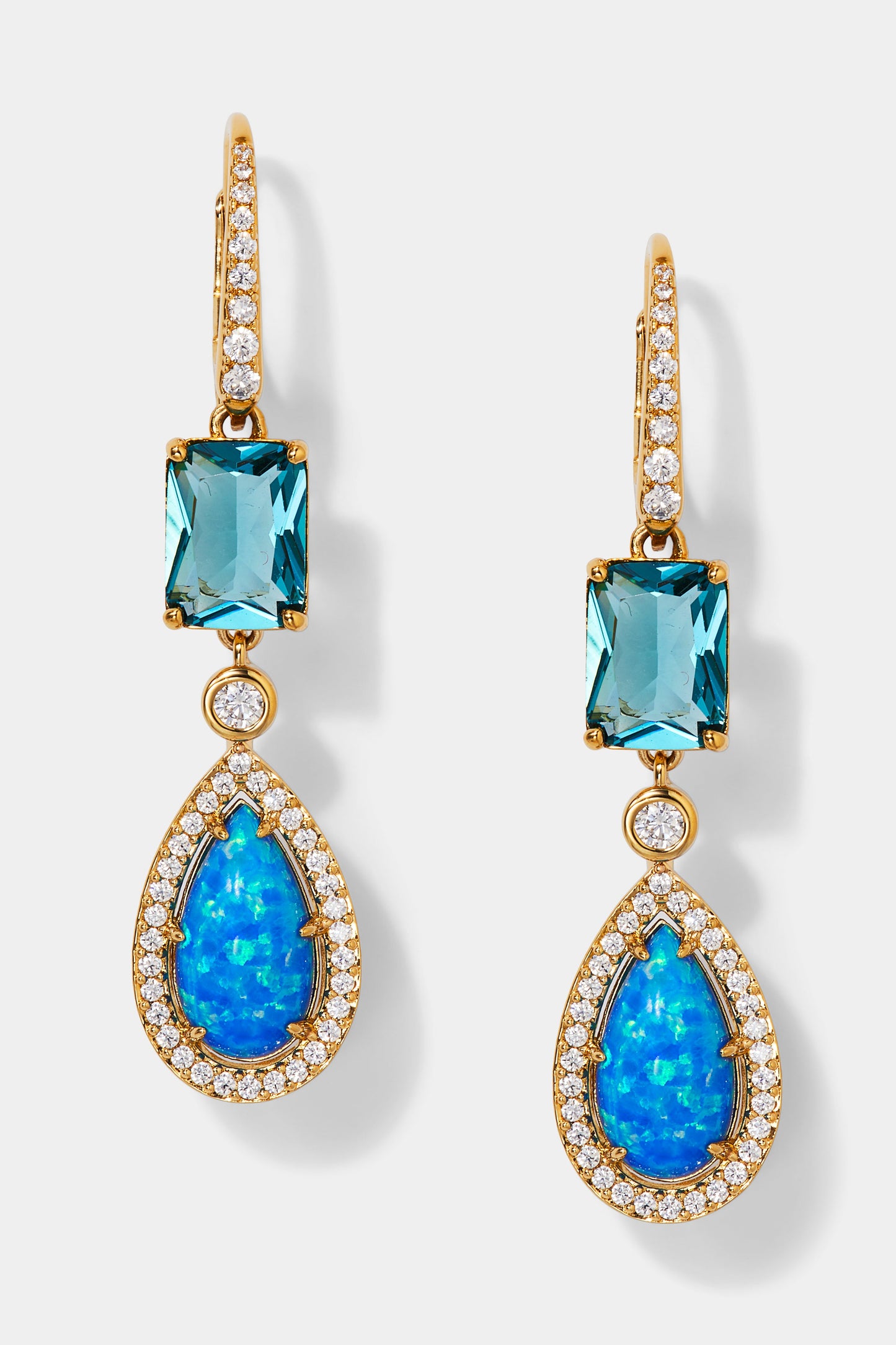 BLUE LAGOON DOUBLE DROP LEVERBACK EARRINGS IN GOLD PLATING