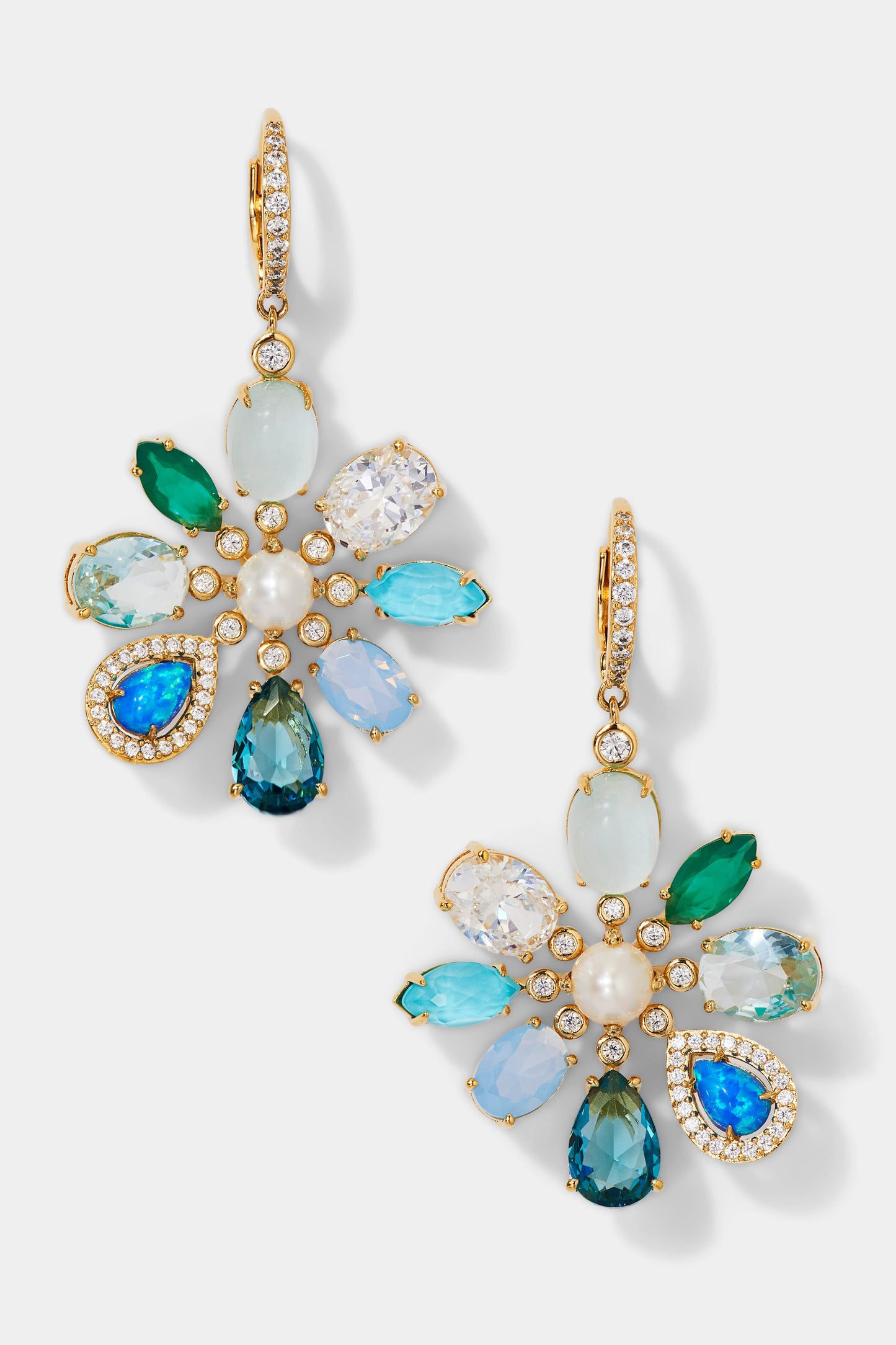 BLUE LAGOON FLOWER LEVERBACK EARRINGS IN GOLD PLATING