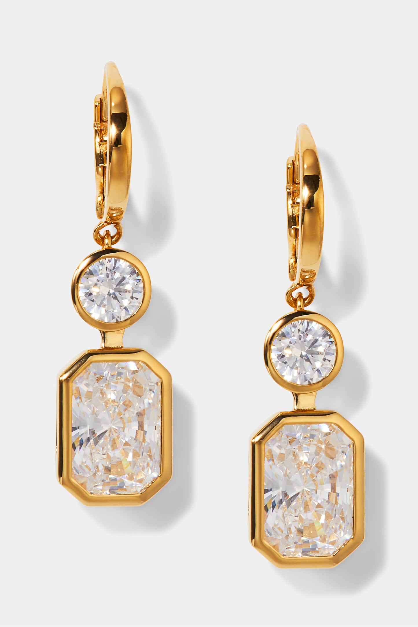 BROOKLYN EM CZ DROP LEVERBACK EARRINGS IN GOLD PLATING