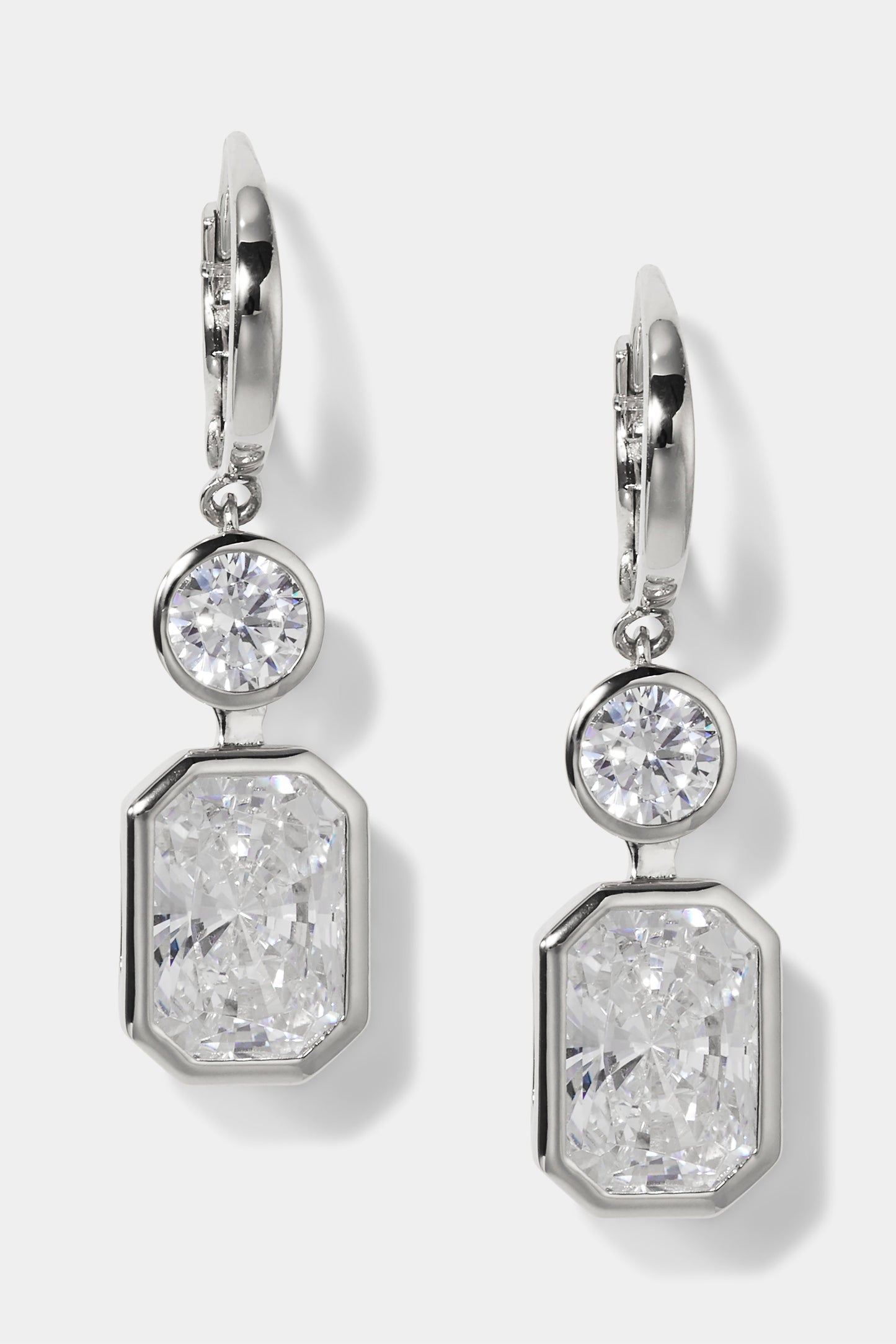 BROOKLYN EM CZ DROP LEVERBACK EARRINGS IN RHODIUM