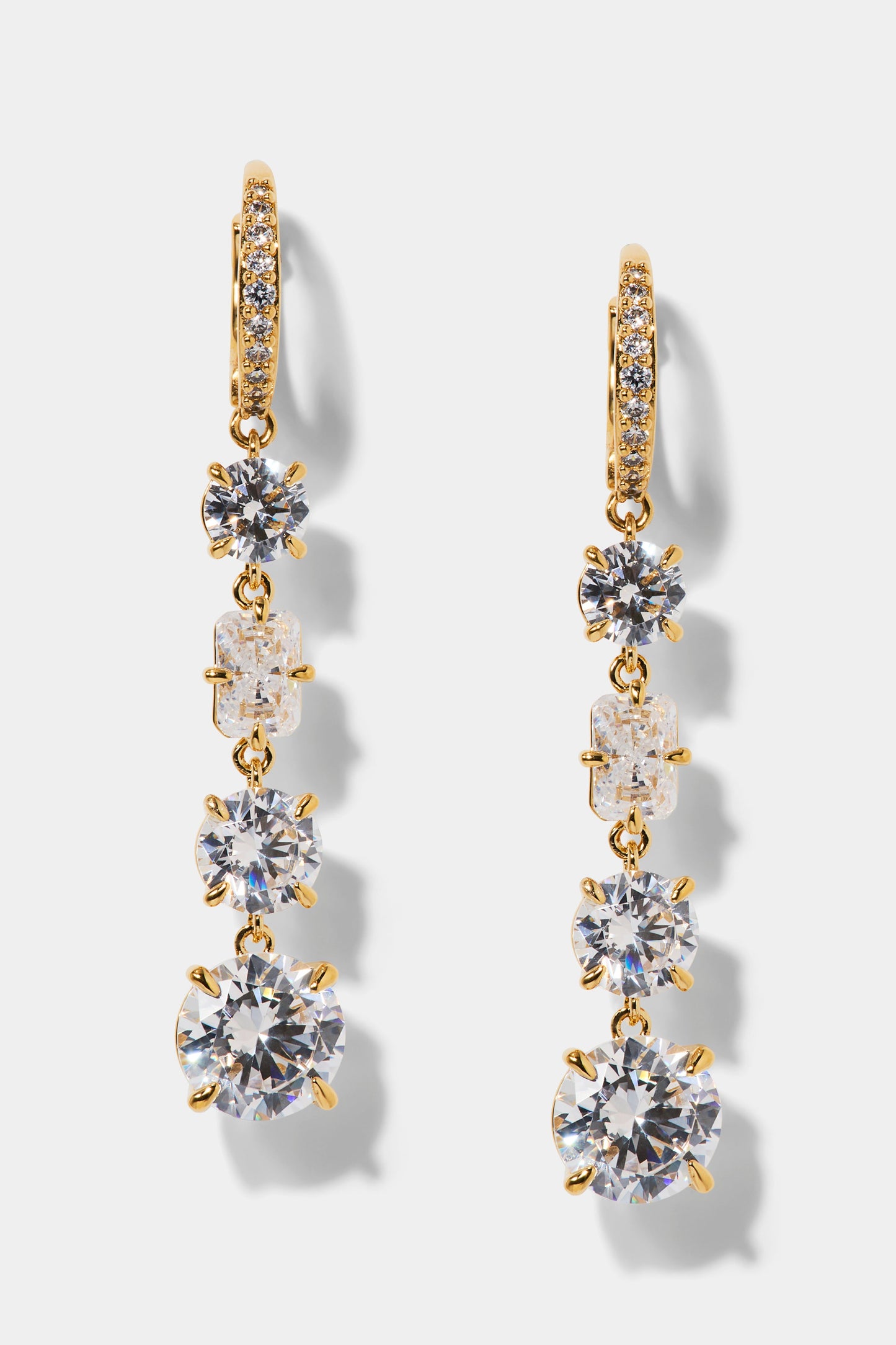 STELLAR CZ LINEAR LEVERBACK EARRINGS IN GOLD PLATING