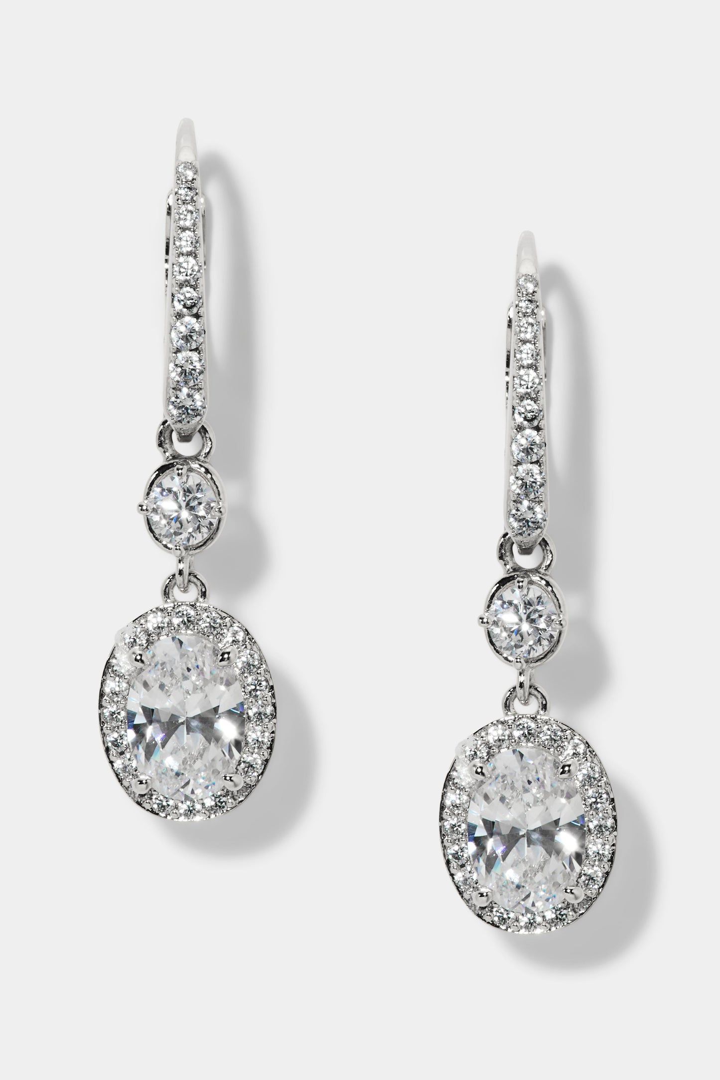 MAIDEN HALO OVAL LEVERBACK EARRINGS IN RHODIUM PLATING