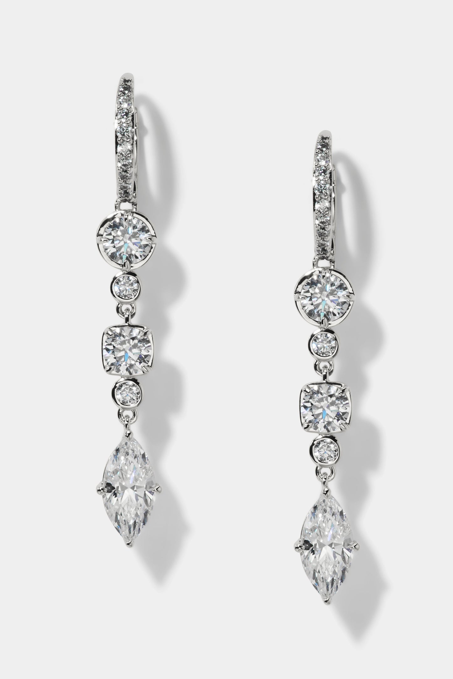 DELANCEY LINEAR LEVERBACK EARRINGS IN RHODIUM PLATING