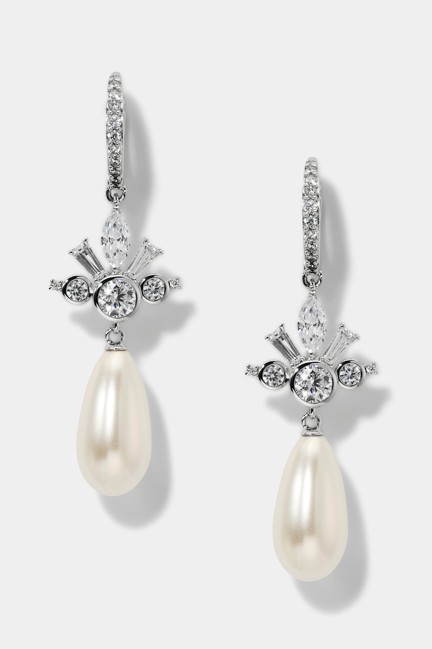 UNDER THE SEA PEARL TEARDROP LEVERBACK EARRINGS IN RHODIUM PLATING