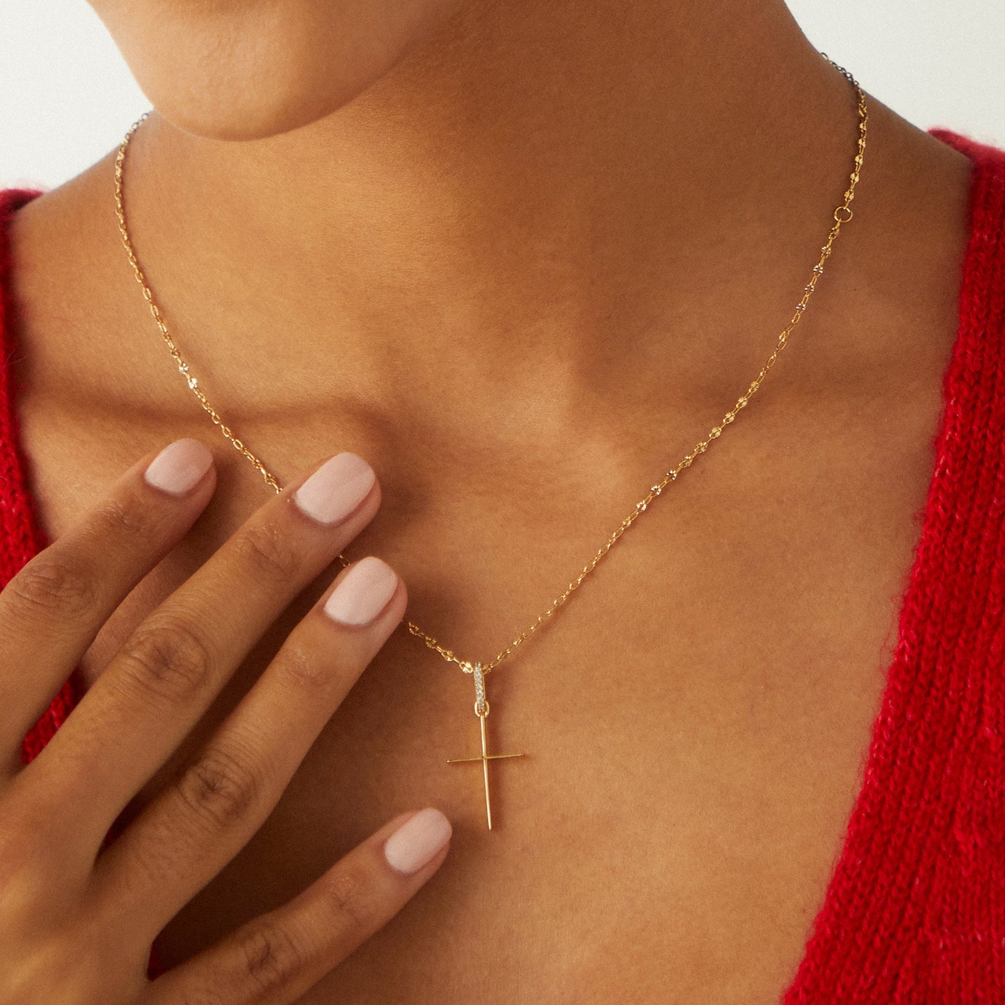 LARGE CROSS CZ PENDANT NECKLACE