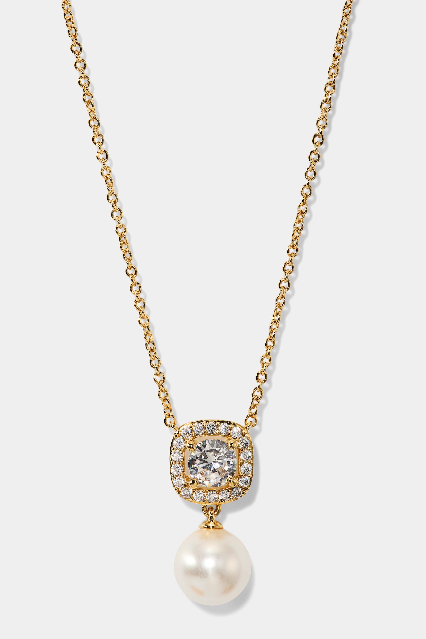 UNDER THE SEA CUSHION HALO PEARL NECKLACE IN GOLD PLATING