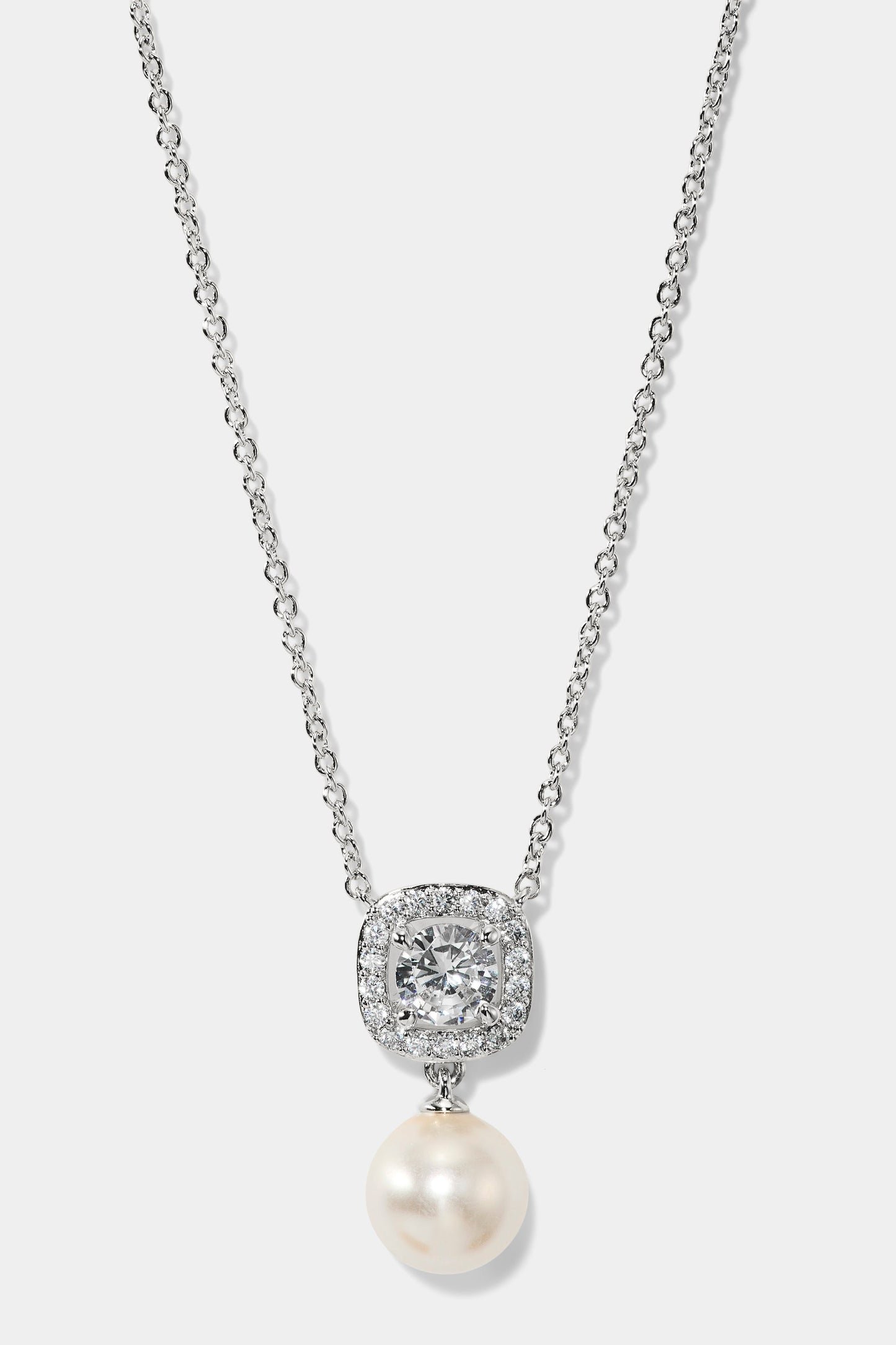 UNDER THE SEA CUSHION HALO PEARL NECKLACE IN RHODIUM PLATING