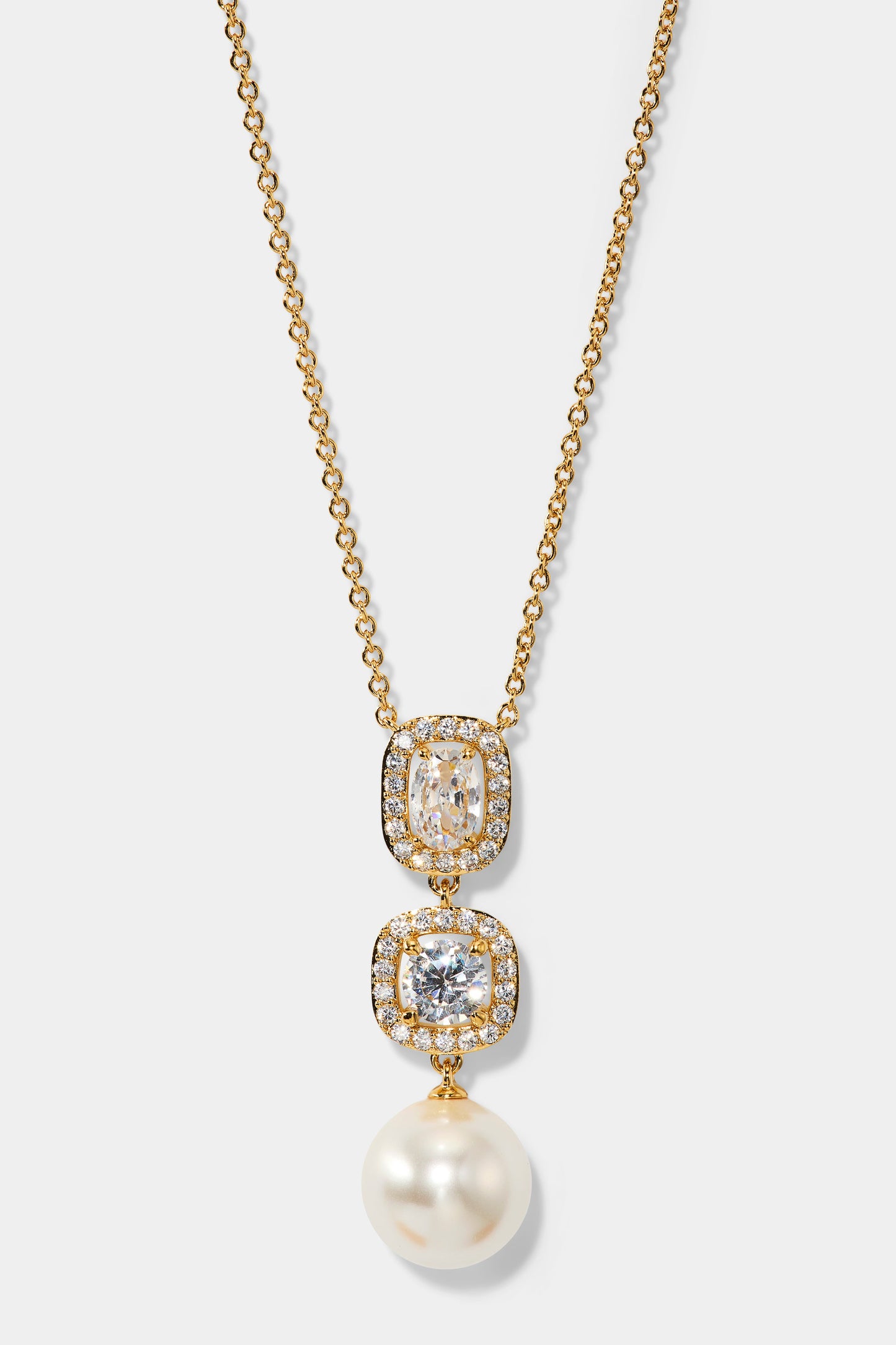 UNDER THE SEA CUSHION HALO PEARL Y NECKLACE IN GOLD PLATING