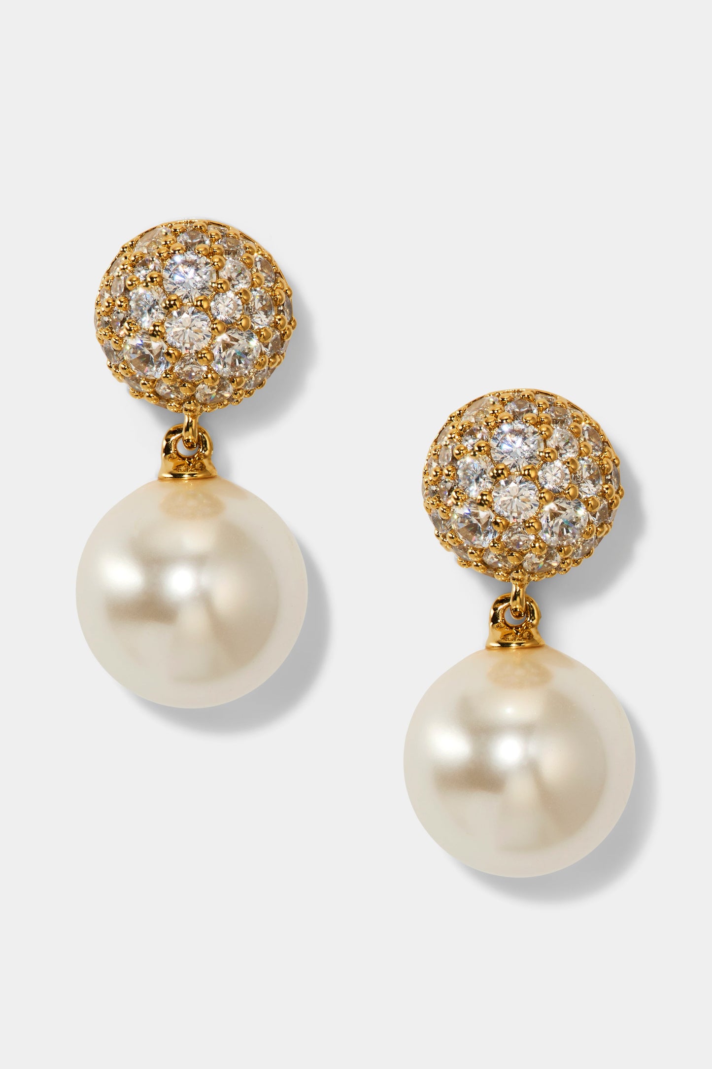 UNDER THE SEA PAVE PEARL DOUBLE DROP EARRINGS IN GOLD PLATING